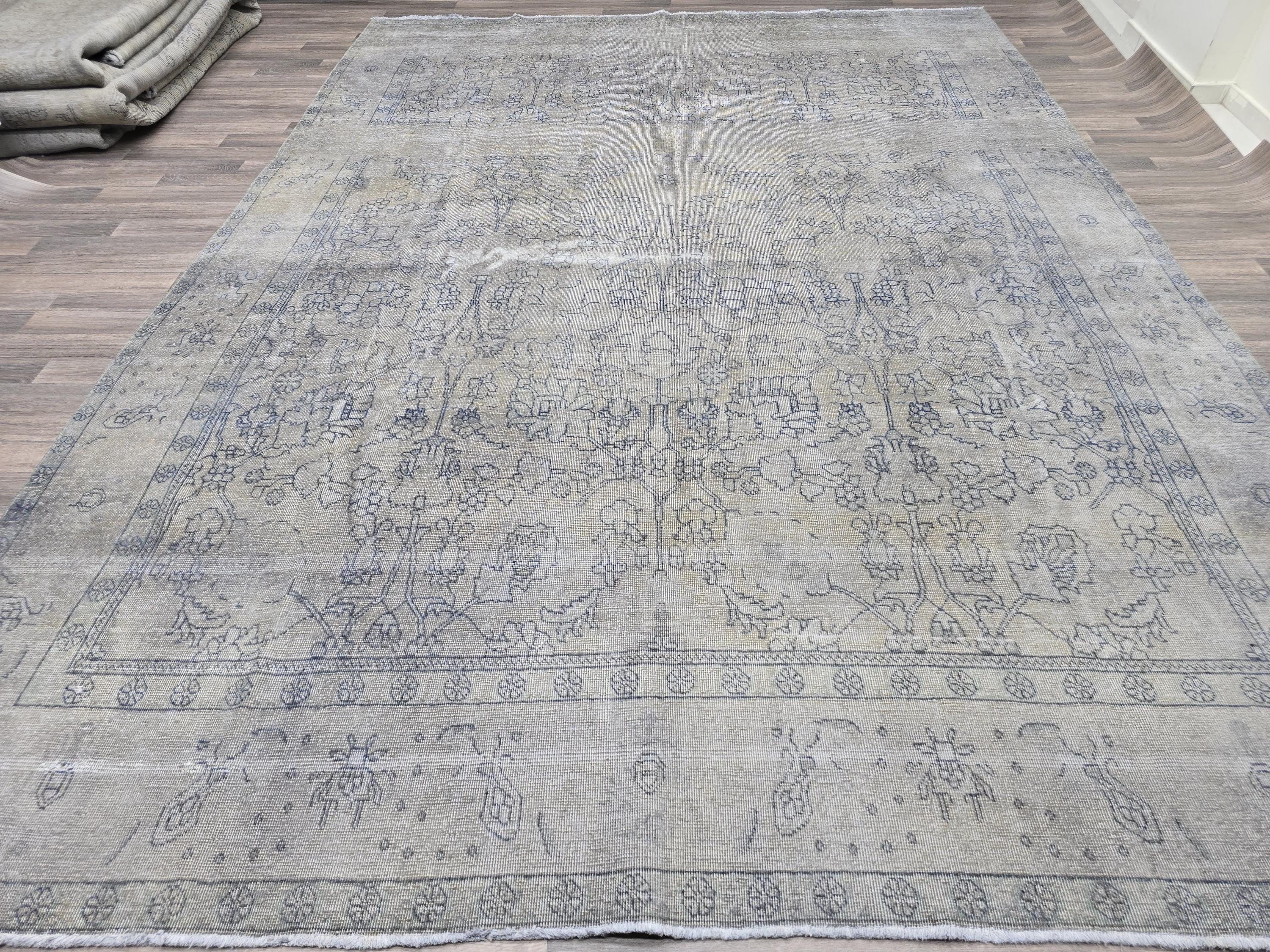 9x12 Overdyed Turkish Rug Beige Gray Vintage Area Rug Handmade Wool Carpet for Living Room Bedroom