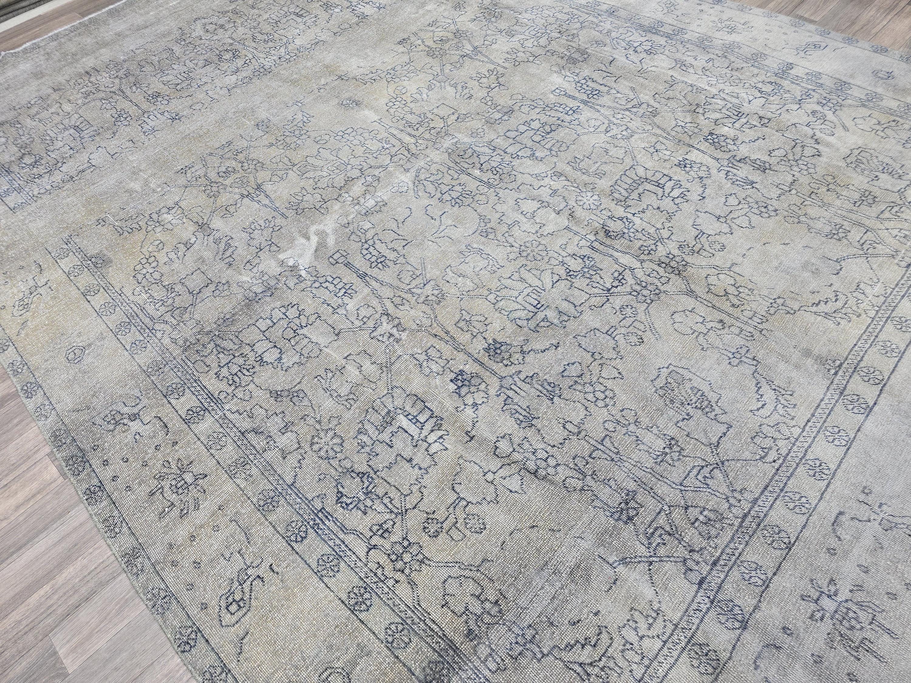 9x12 Overdyed Turkish Rug Beige Gray Vintage Area Rug Handmade Wool Carpet for Living Room Bedroom