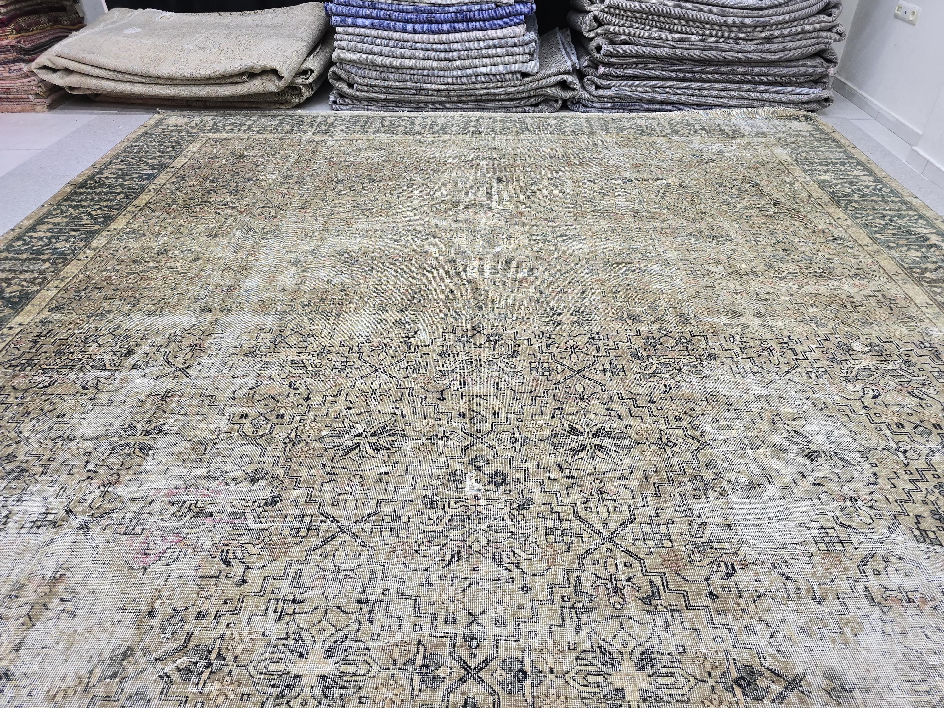 Extra Large Oushak Rug - 12x17 Antique Wool Area Rug/ Hand Knotted Wool Turkish Rug