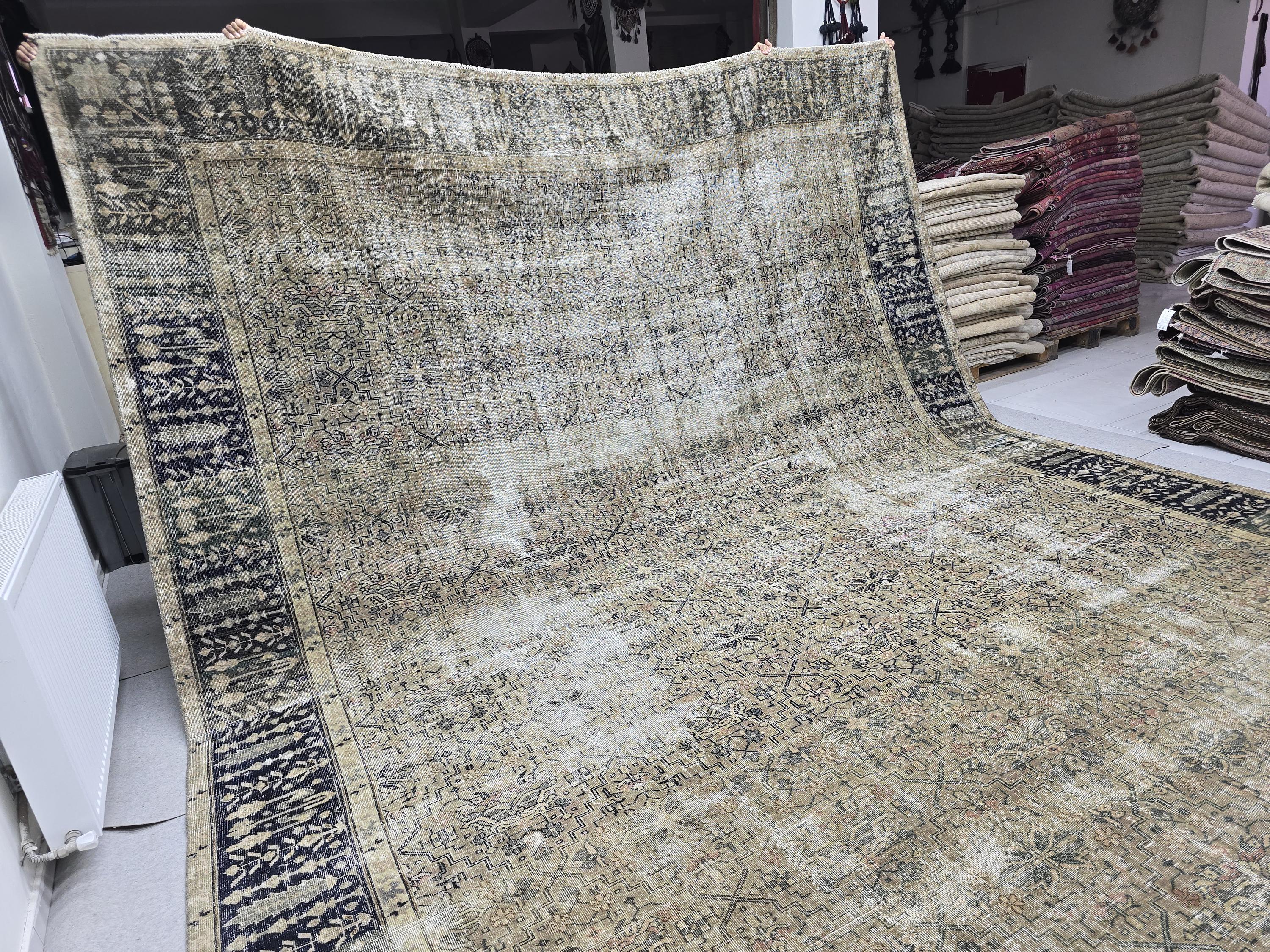 Extra Large Oushak Rug - 12x17 Antique Wool Area Rug/ Hand Knotted Wool Turkish Rug