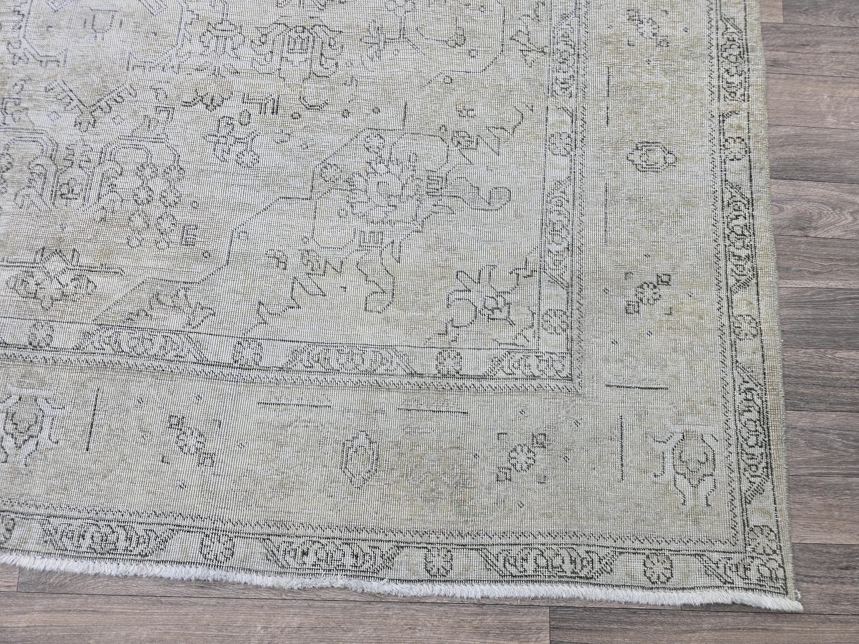 8x11 Overdyed Beige Gray Handmade Oushak Wool Rug 8x11: Neutral Vintage Turkish Rug