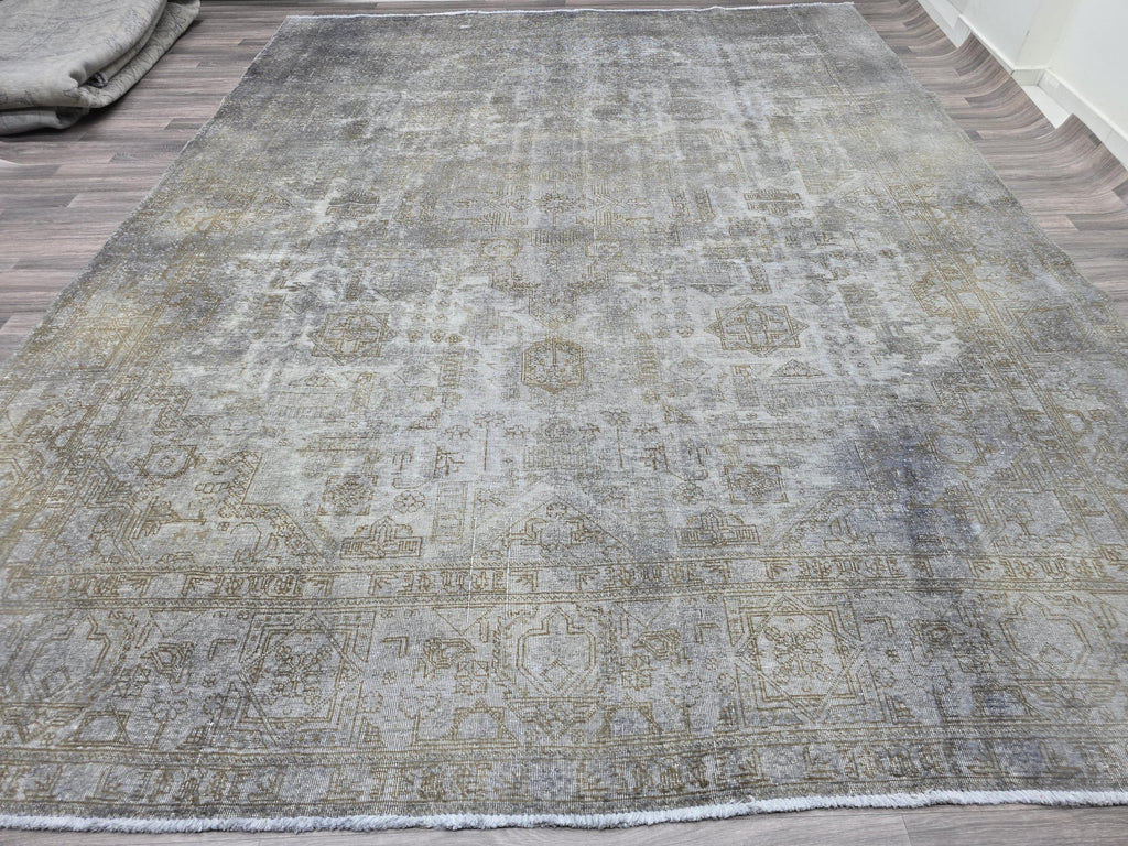 Overdyed Gray 10x12 Hand Knotted Wool Turkish Oushak Rug: Neutral Distressed Area Rug, Handmade Oushak Rug, Dark Color Gray Rug