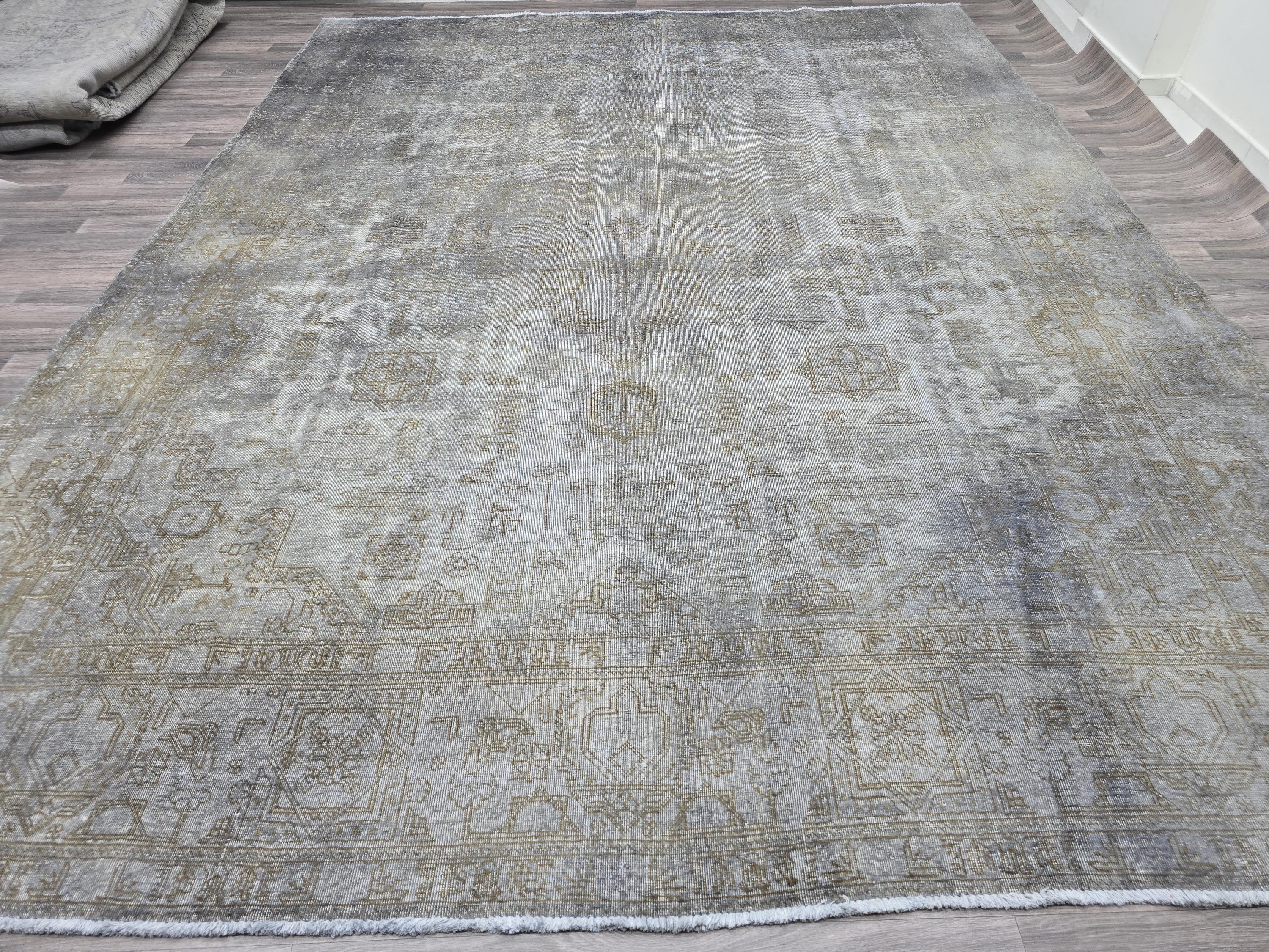 Overdyed Gray 10x12 Hand Knotted Wool Turkish Oushak Rug: Neutral Distressed Area Rug, Handmade Oushak Rug, Dark Color Gray Rug