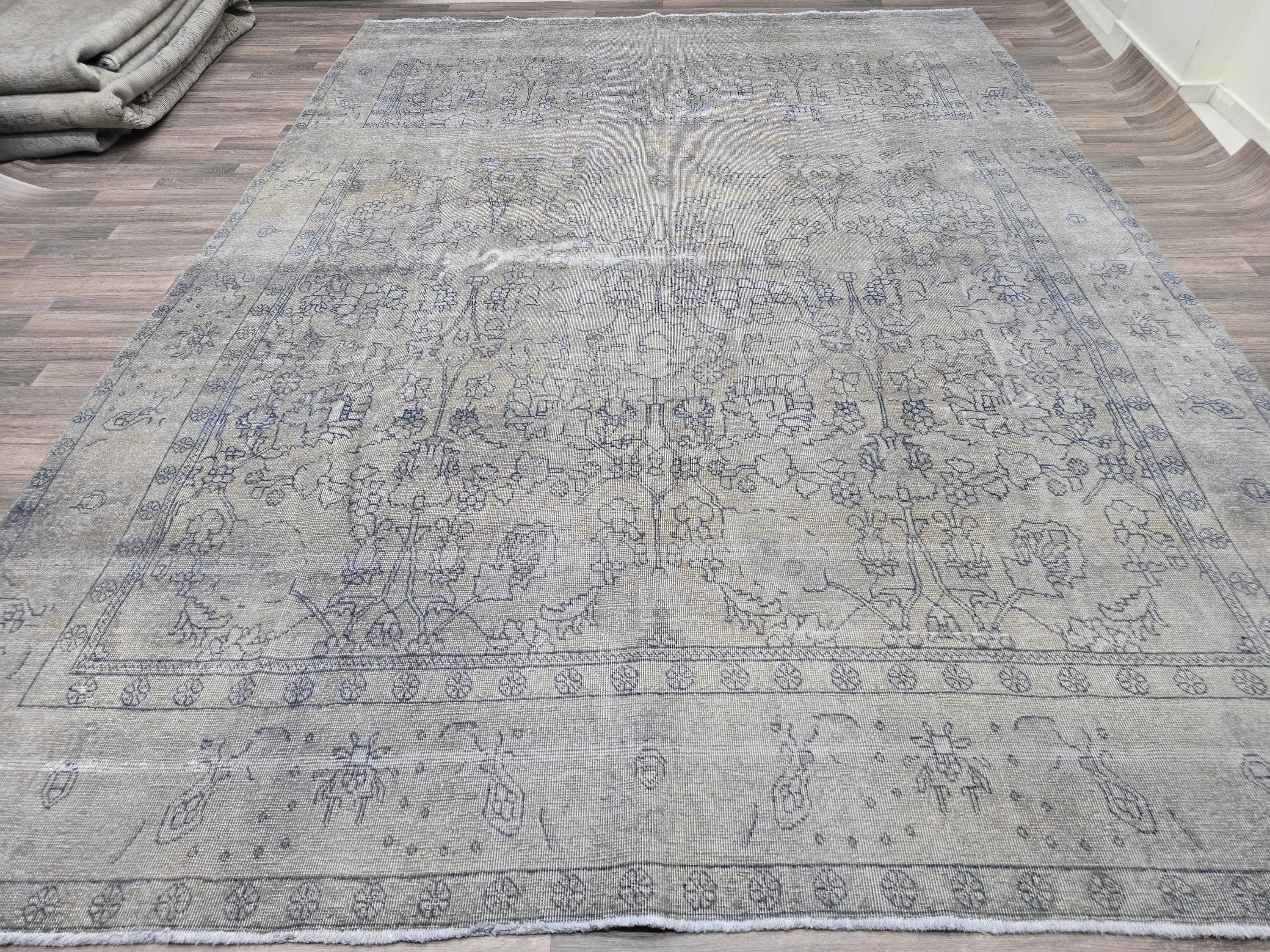 9x12 Overdyed Turkish Rug Beige Gray Vintage Area Rug Handmade Wool Carpet for Living Room Bedroom