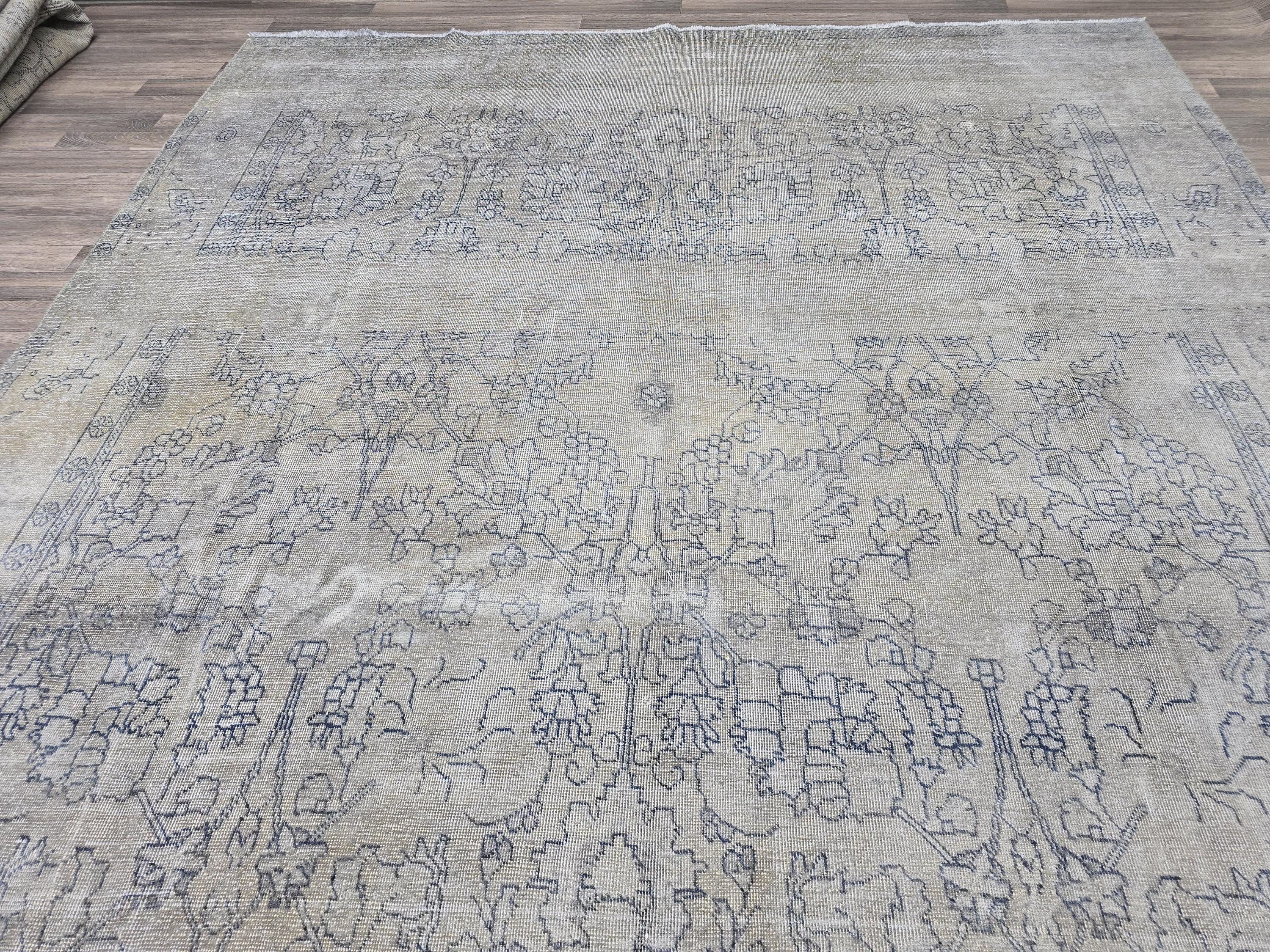 9x12 Overdyed Turkish Rug Beige Gray Vintage Area Rug Handmade Wool Carpet for Living Room Bedroom