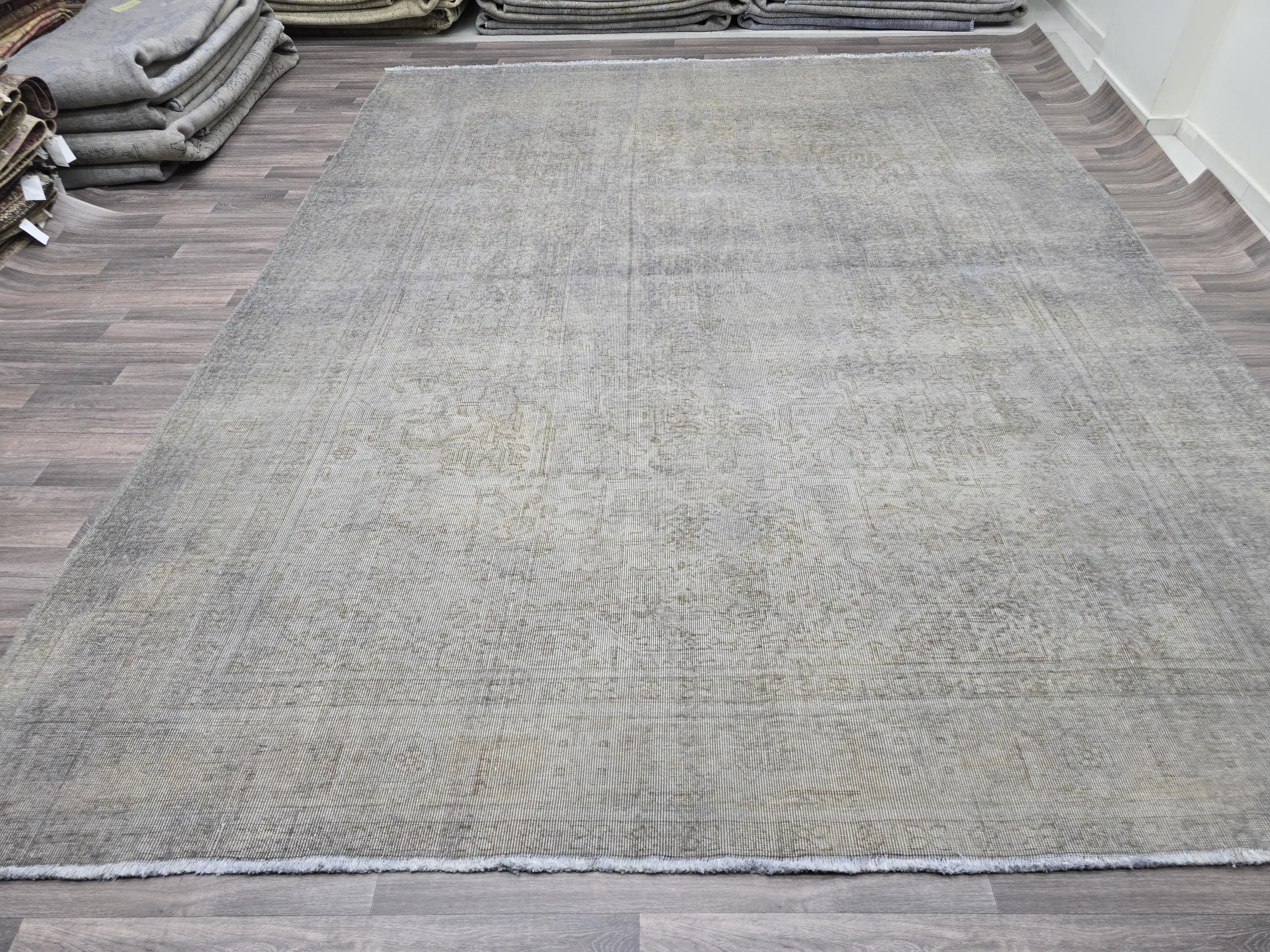 9x12 Oushak Overdyed Turkish Rug Beige Gray Vintage Area Rug Wool Carpet for Living Room Bedroom Dark Color rug