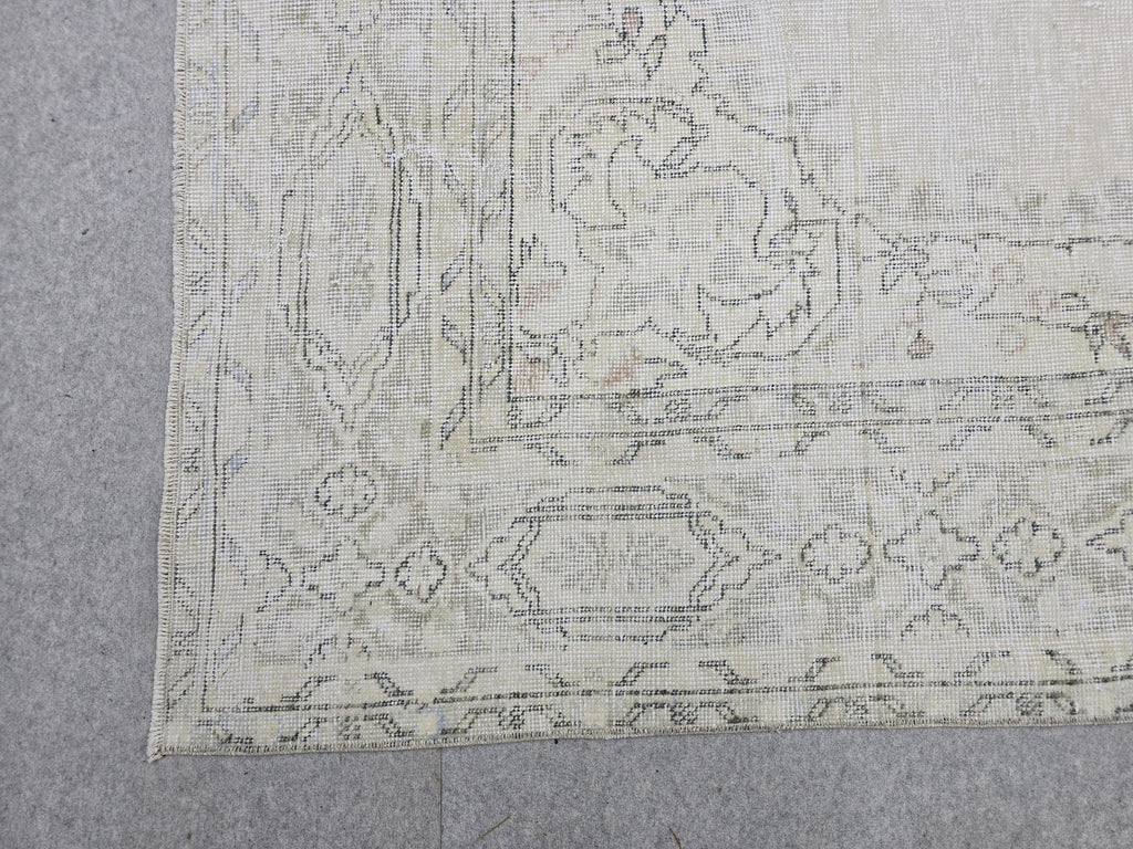 7x10 Oushak Rug Neutral Beige | Vintage Turkish Wool Medallion | Cream Living Room Carpet