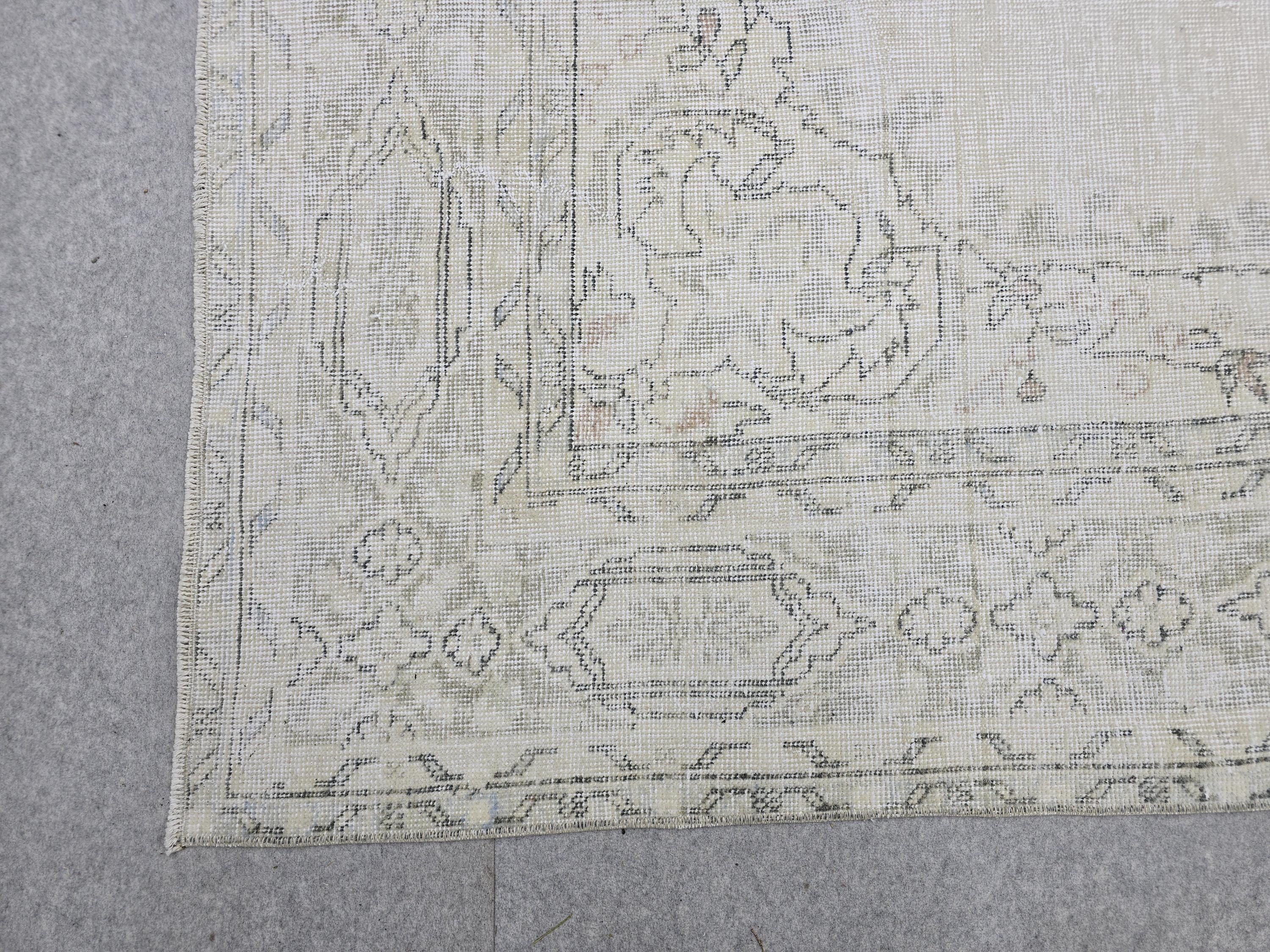 7x10 Oushak Rug Neutral Beige | Vintage Turkish Wool Medallion | Cream Living Room Carpet