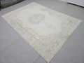 7x10 Oushak Rug Neutral Beige | Vintage Turkish Wool Medallion | Cream Living Room Carpet