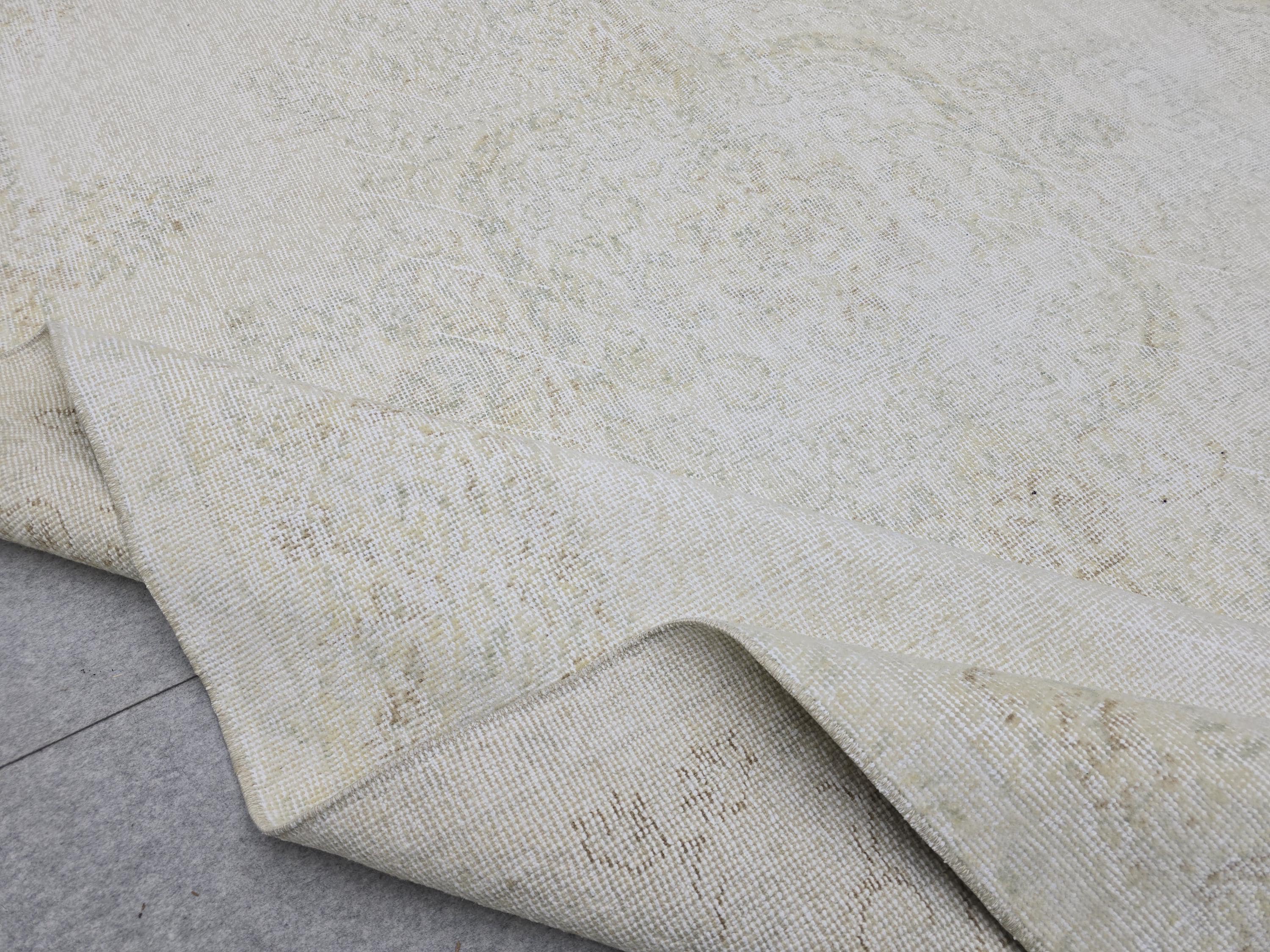 6x10 Vintage Turkish Oushak Rug: Hand-Knotted Wool, Neutral Beige