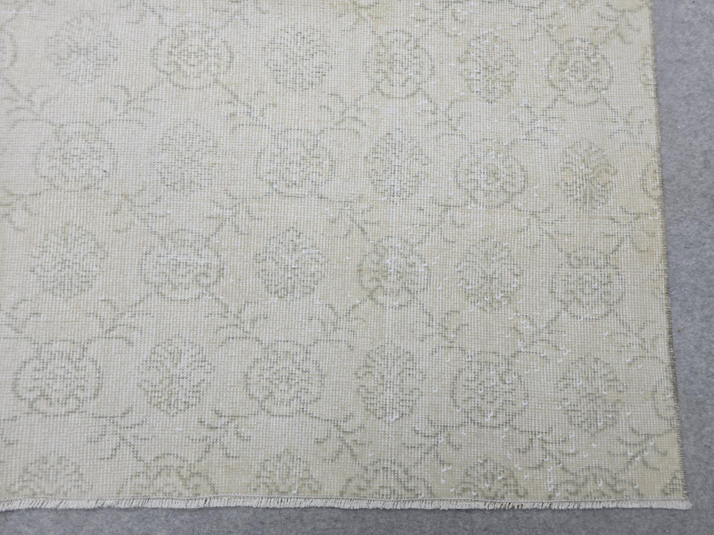 7x11 Vintage Turkish Oushak Rug, Handknotted Ivory Floral Wool Carpet