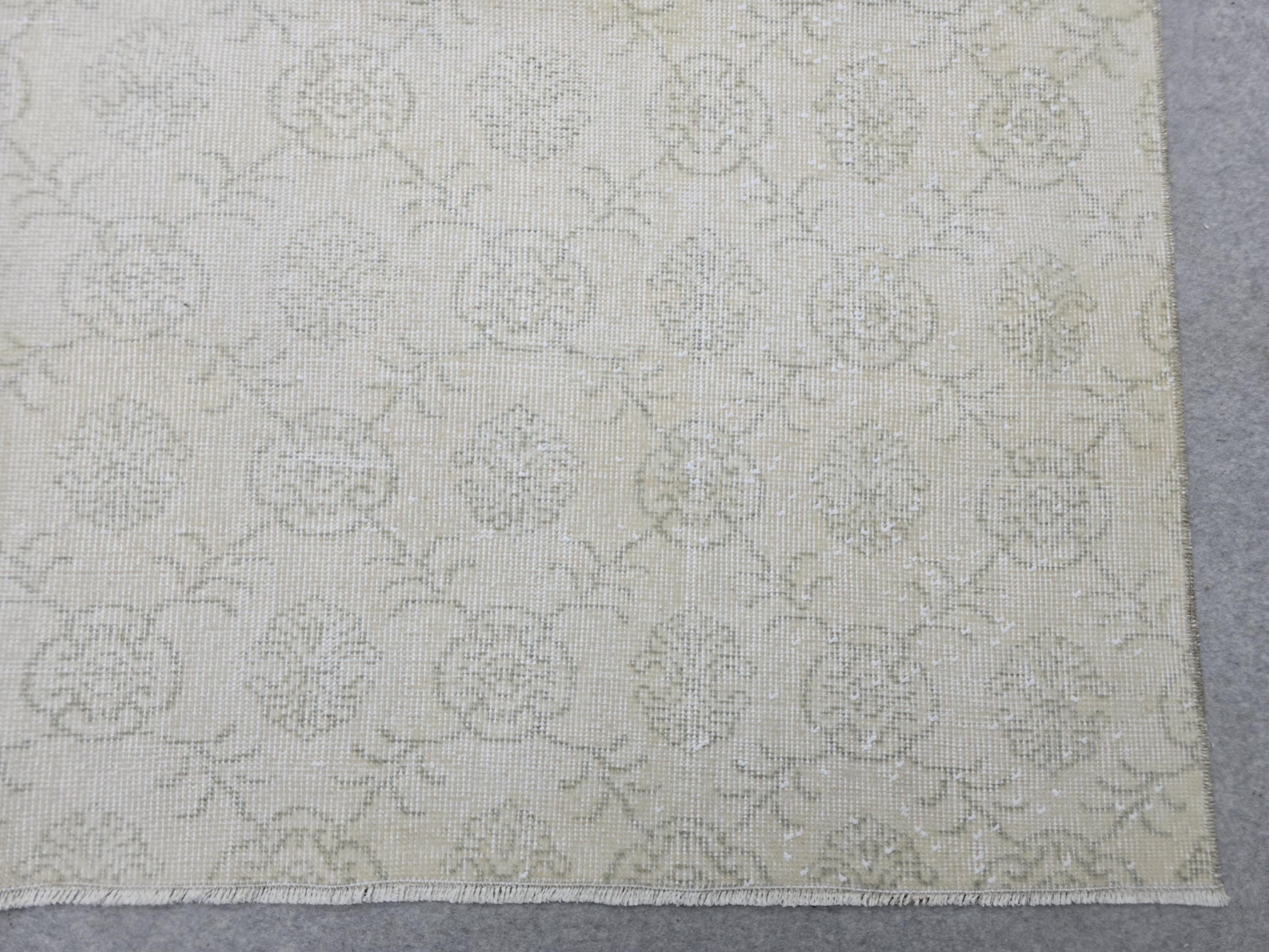 7x11 Turkish Rug Vintage Oushak Carpet Ivory Floral Wool Area Rug Handknotted Living Room Bedroom Office Decor