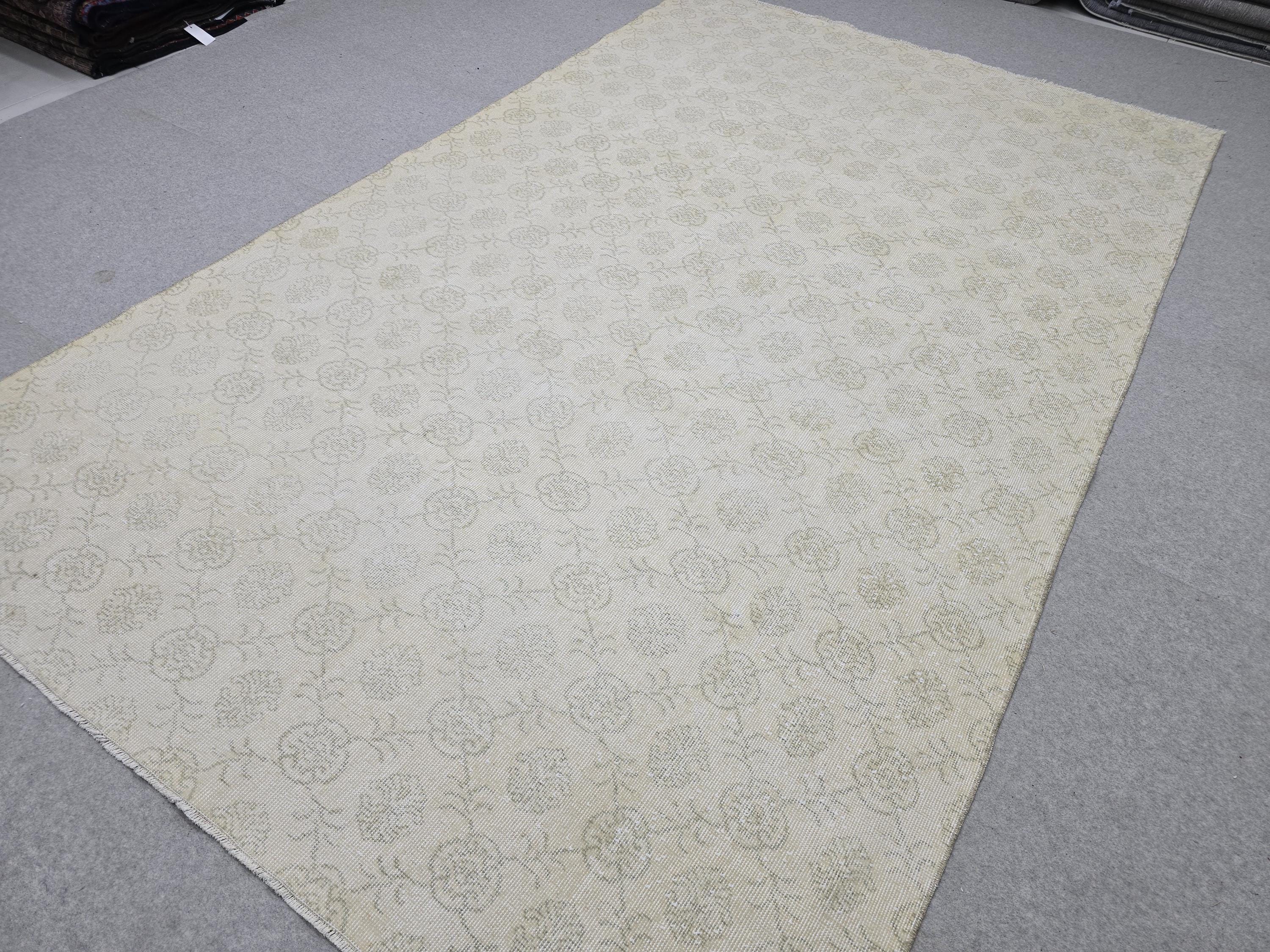 7x11 Turkish Rug Vintage Oushak Carpet Ivory Floral Wool Area Rug Handknotted Living Room Bedroom Office Decor