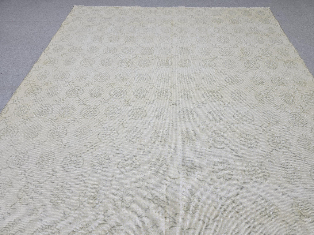 7x11 Vintage Turkish Oushak Rug, Handknotted Ivory Floral Wool Carpet