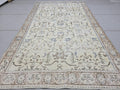 Vintage Turkish Oushak Rug 6x9, Hand Knotted Cream Blue Floral Carpet