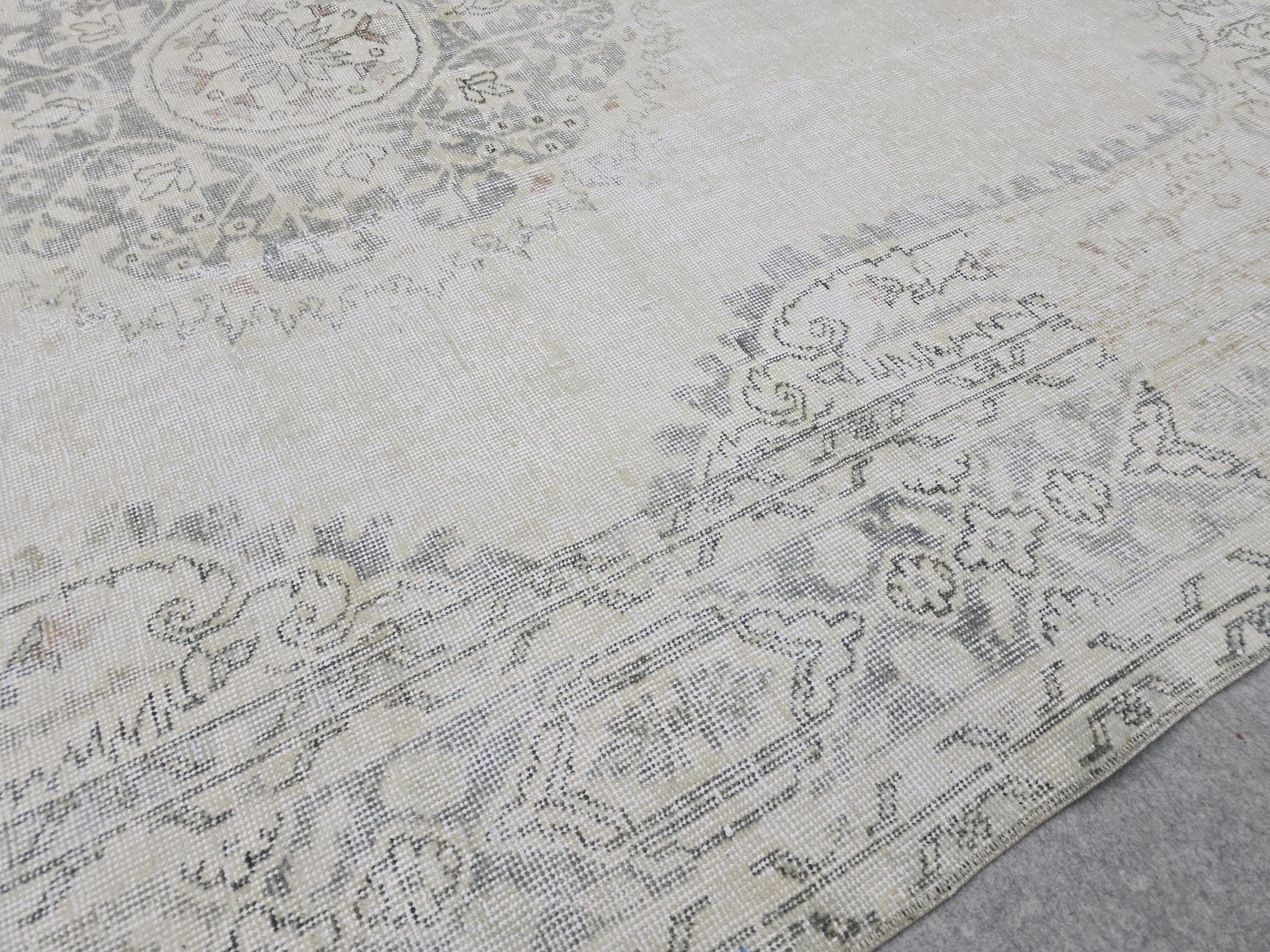 7x10 Oushak Rug Neutral Beige | Vintage Turkish Wool Medallion | Cream Living Room Carpet