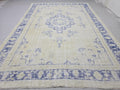 8x11 ft Hand-Knotted Turkish Oushak Rug: Neutral Wool Saloon Carpet Beige Blue