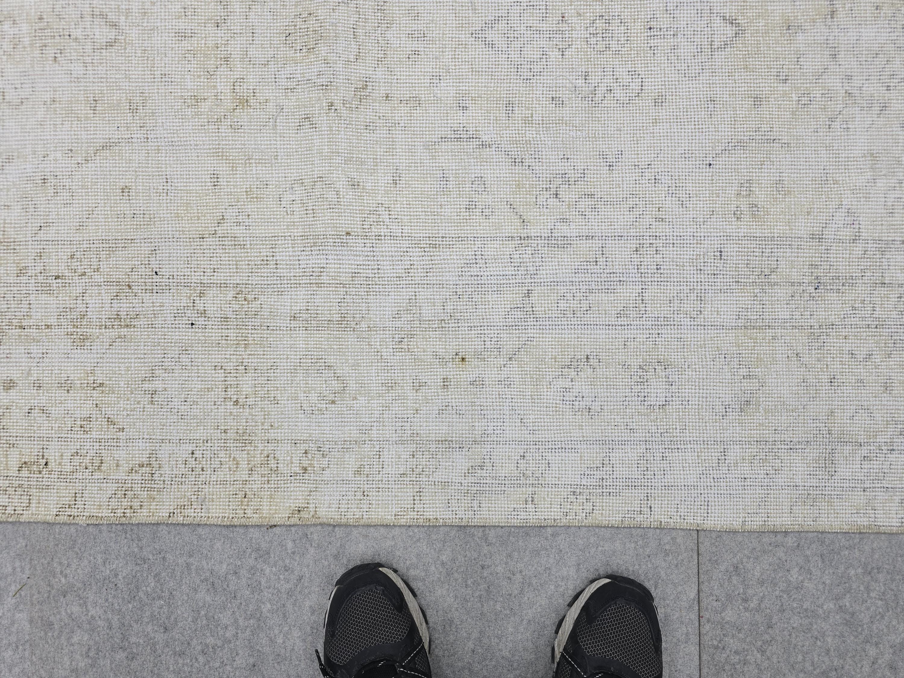 7x10 Vintage Turkish Rug, Muted Cream Isparta Carpet, Faded Beige Wool Area Rug for Living Room Decor, Neutral Farmhouse Rug