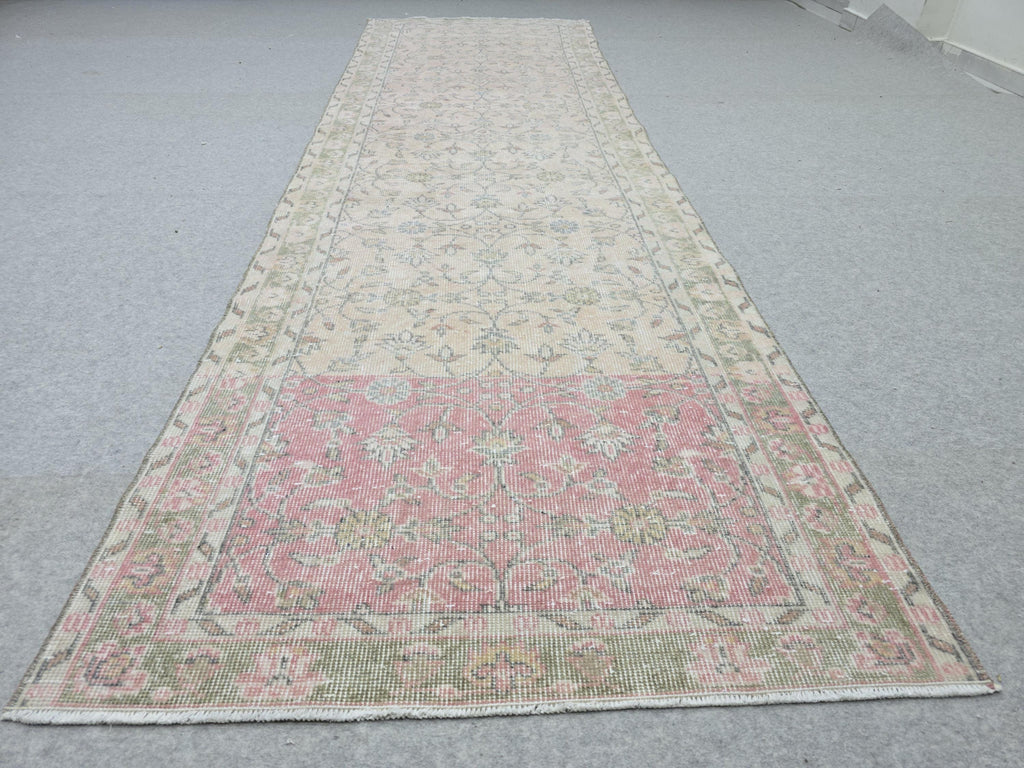 3x11 Faded Vintage Runner Rug - Handmade Wool Oushak Runner - Distressed Runner - Anatolian Runner Rug - Muted Turkish Runner