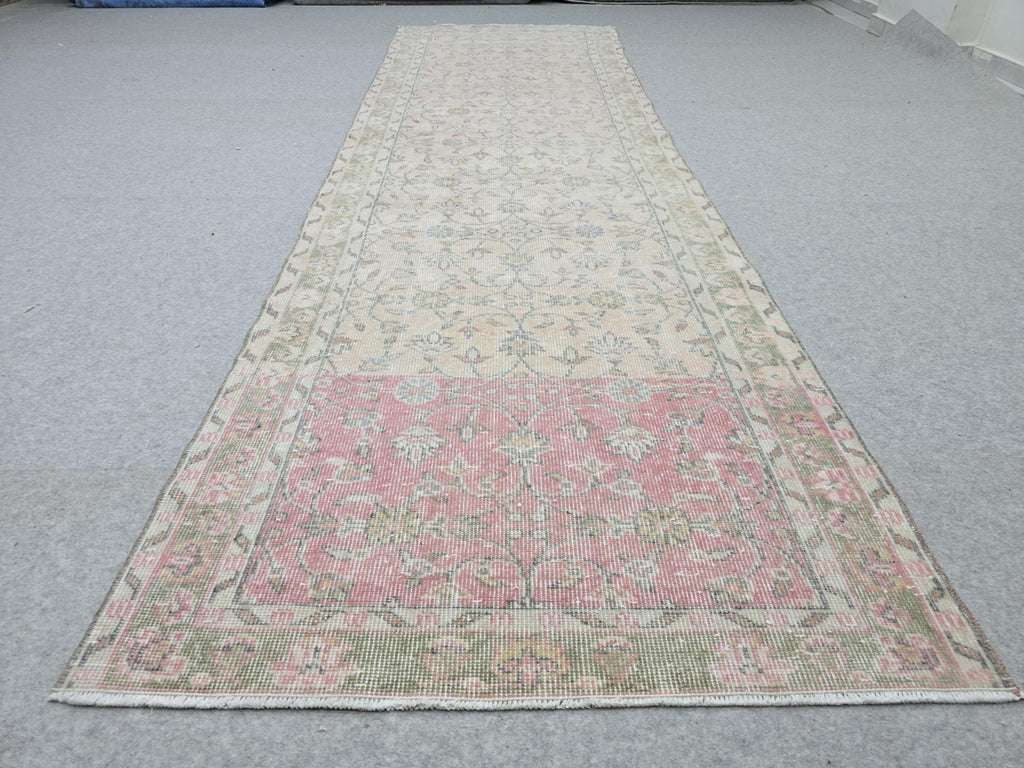 3x11 Faded Vintage Runner Rug - Handmade Wool Oushak Runner - Distressed Runner - Anatolian Runner Rug - Muted Turkish Runner