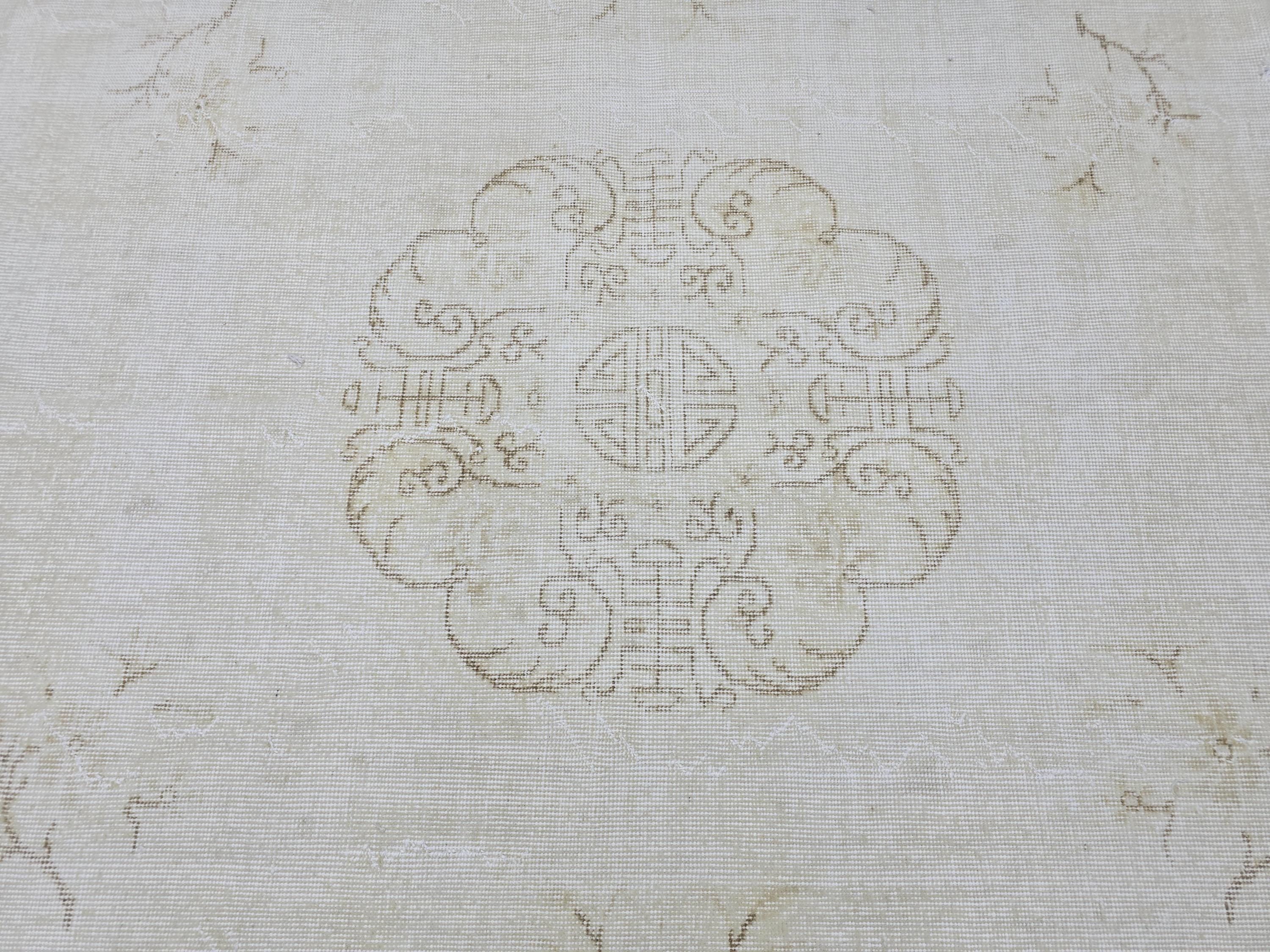 Turkish Rug 6x10, Ivory Oushak Medallion Carpet, Muted Cream Beige Handknotted Wool Area Rug for Living Room Dining Room