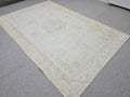 Turkish Rug 6x10, Ivory Oushak Medallion Carpet, Muted Cream Beige Handknotted Wool Area Rug for Living Room Dining Room