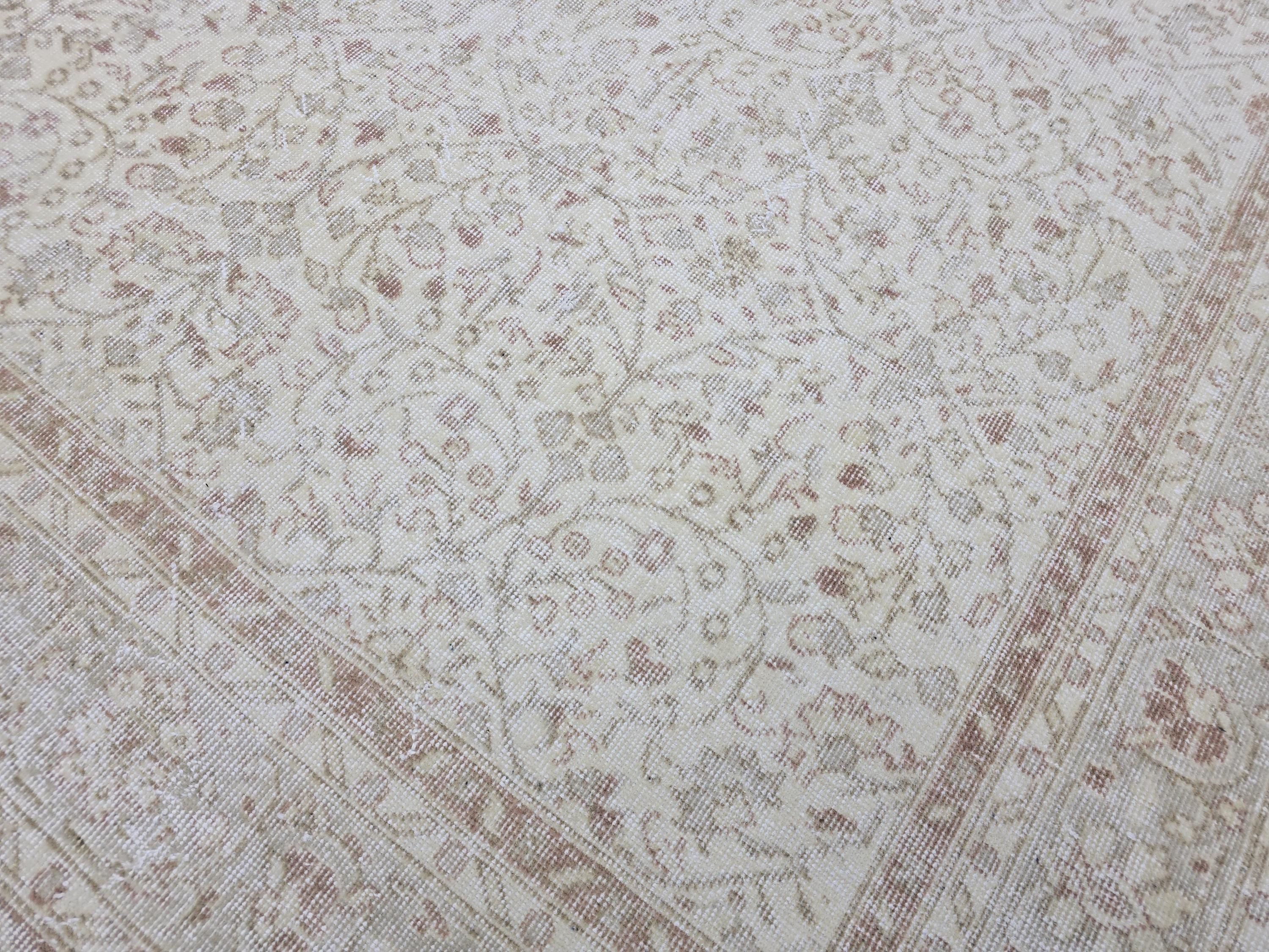 Oushak Rug 7x10, Cream Terracotta Floral Turkish Carpet, Muted Rust Beige Handknotted Wool Area Rug for Dining Room Living Room