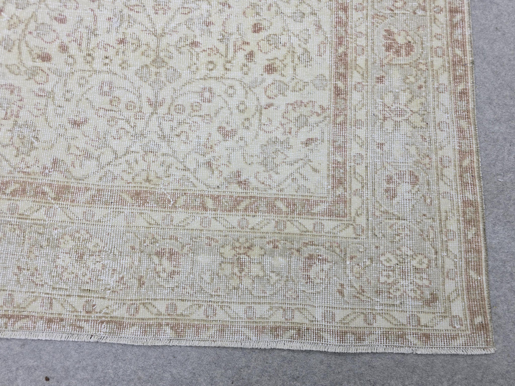 Oushak Rug 7x10, Cream Terracotta Floral Turkish Carpet, Muted Rust Beige Handknotted Wool Area Rug for Dining Room Living Room