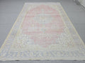 Vintage Anatolian Style Wool Rug 6x9, Pink Blue Medallion