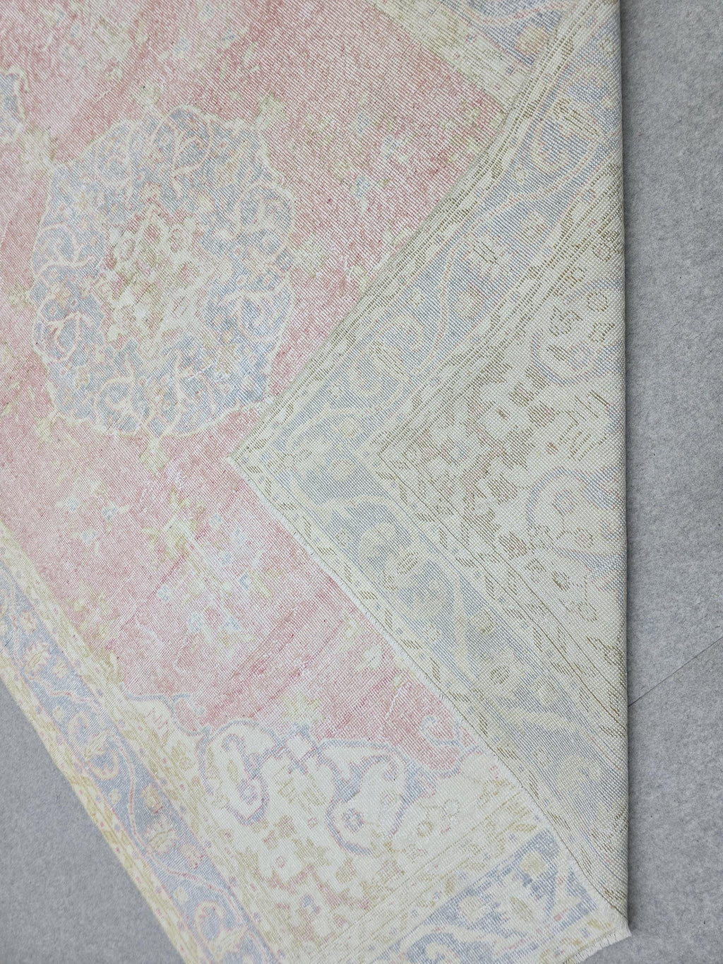 Vintage Anatolian Style Wool Rug 6x9, Pink Blue Medallion