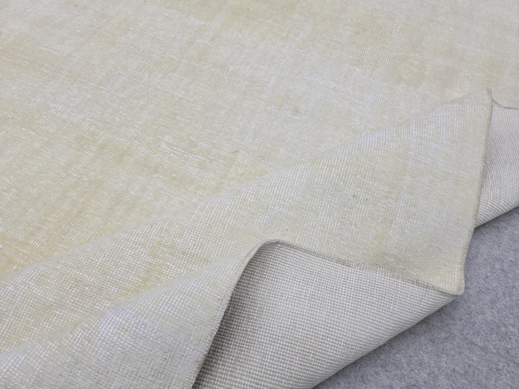 Hand-Knotted Wool Oushak Rug 7x10: Cream Beige Vintage Turkish Rug