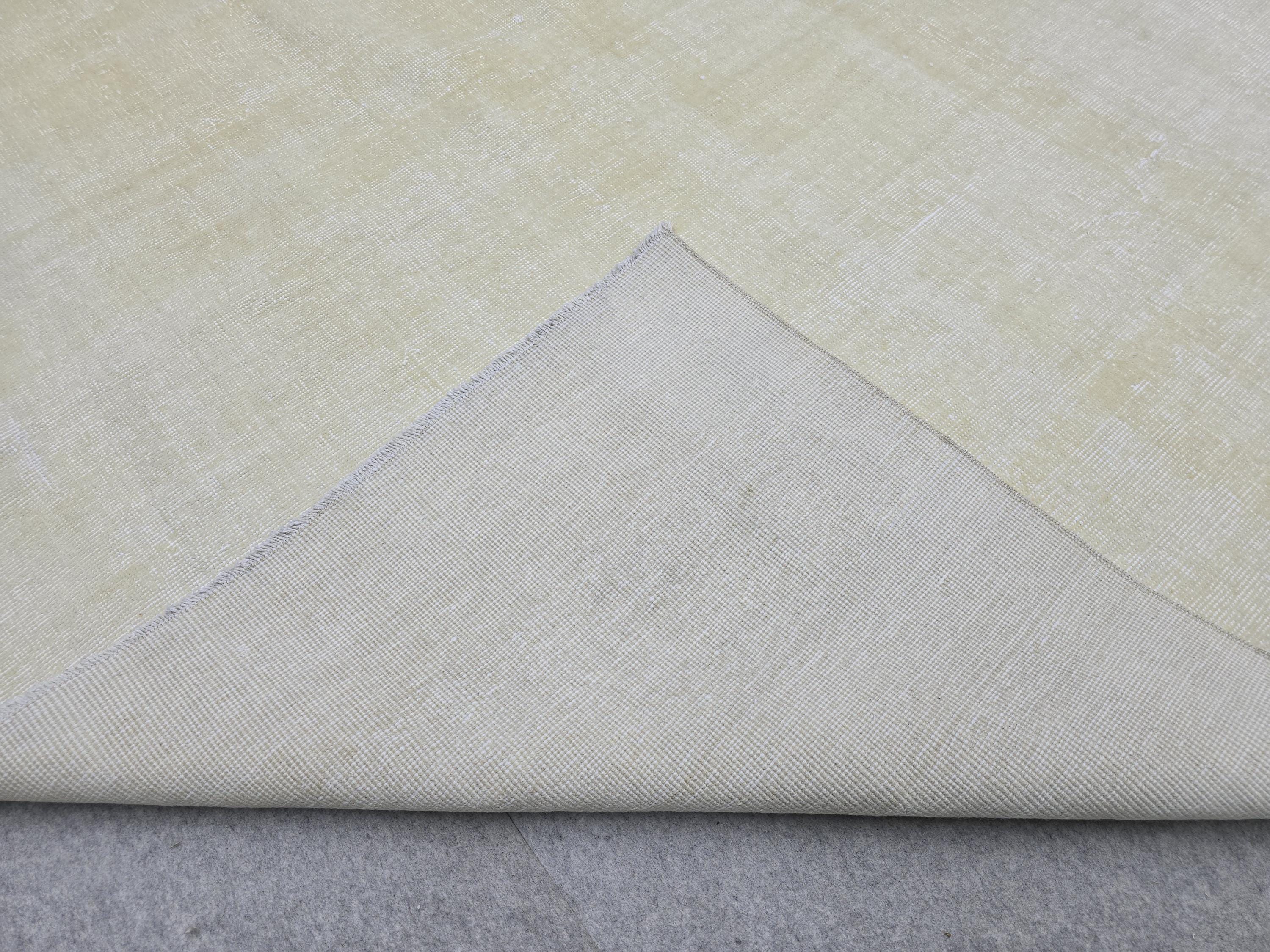 Hand-Knotted Wool Oushak Rug 7x10: Cream Beige Vintage Turkish Rug