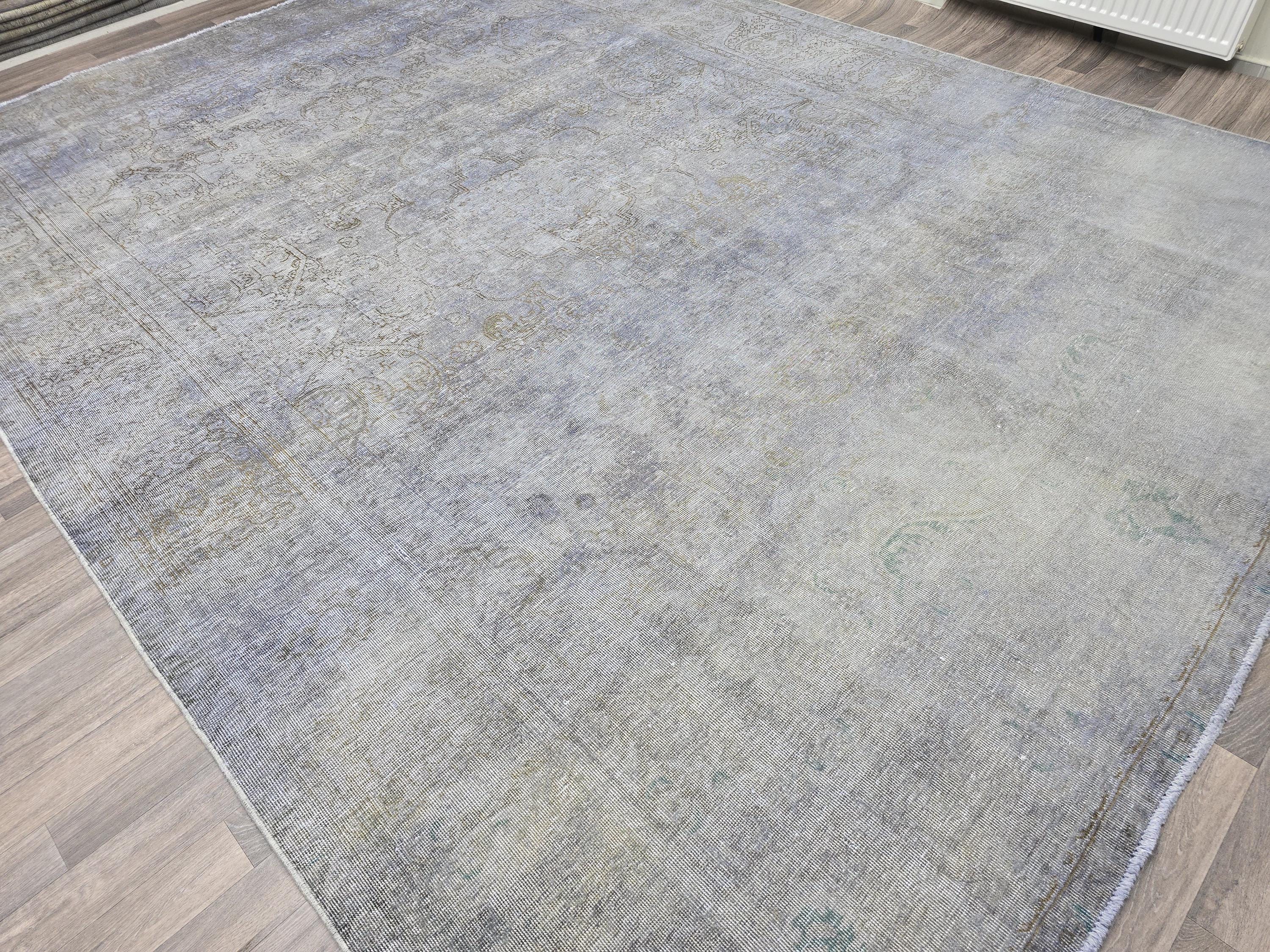 10x13 Vintage Handwoven Oushak Rug , Faded Neutral Turkish Area Rug, Muted Blue Gray Wool Carpet, Distressed Antique Style Rug