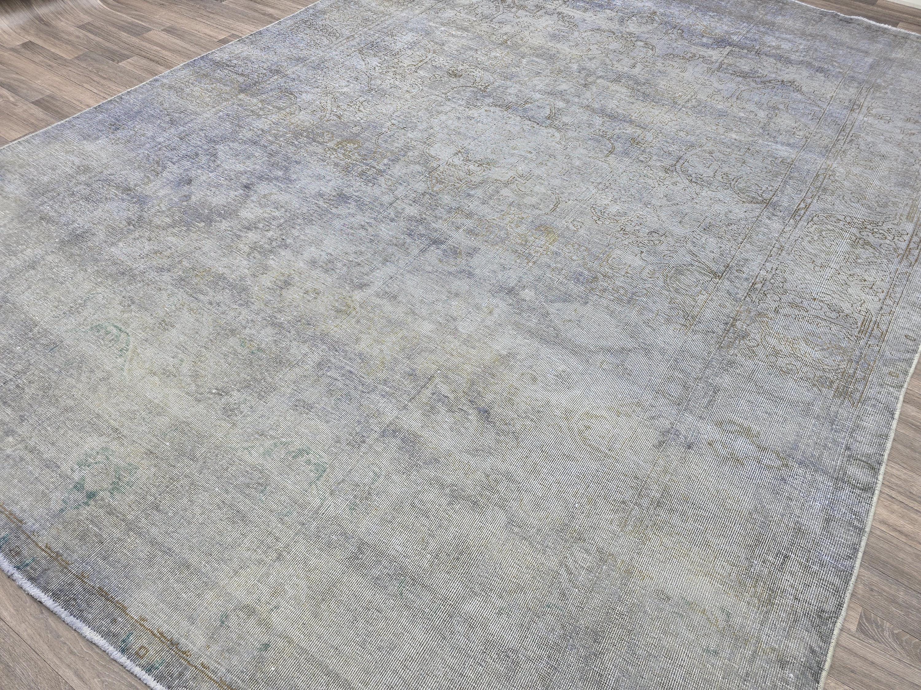 10x13 Vintage Handwoven Oushak Rug , Faded Neutral Turkish Area Rug, Muted Blue Gray Wool Carpet, Distressed Antique Style Rug