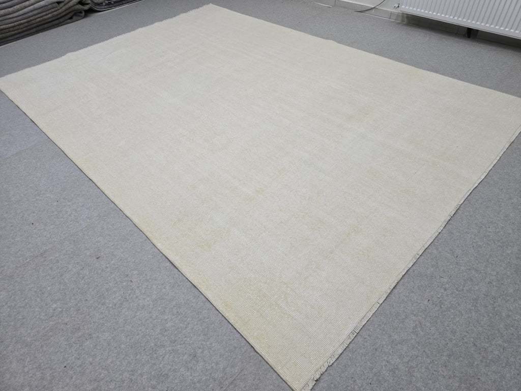 7x10 feet Wool Turkish Oushak Rug: Handknotted Vintage Wool, Muted Neutral
