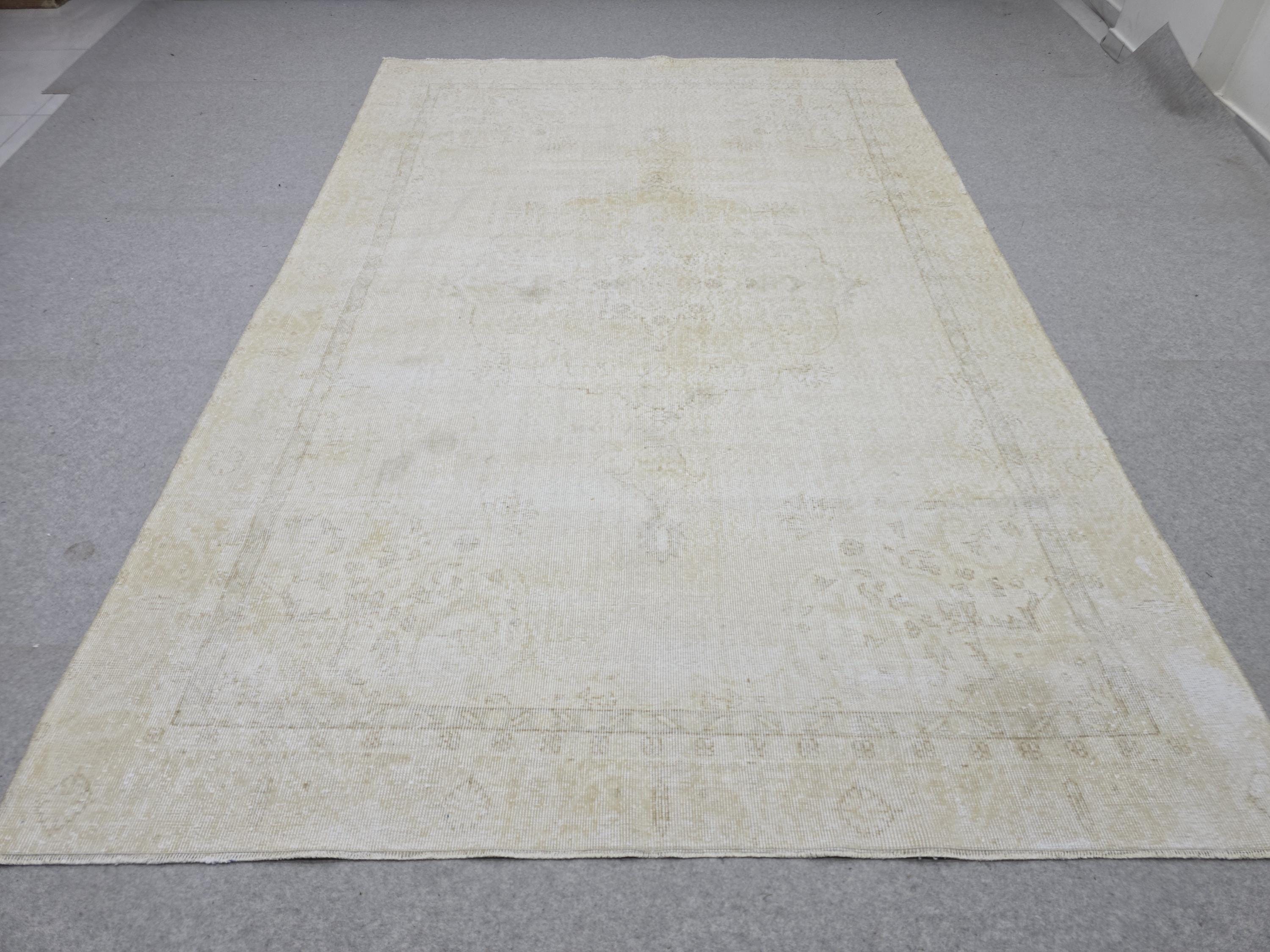 7x10 Cream/Beige Hand Knotted Turkish Area Rug
