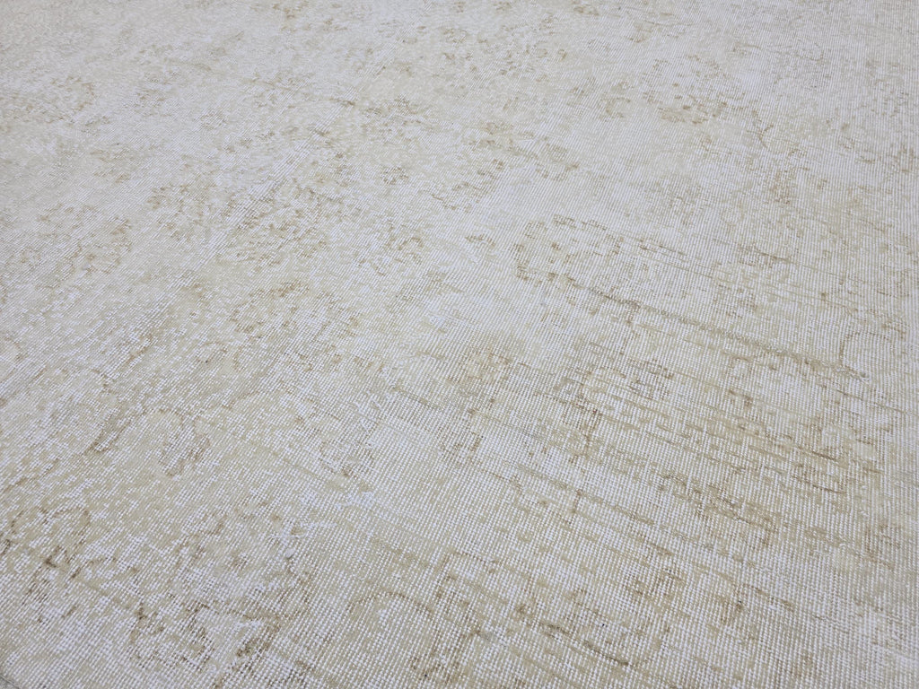 Turkish Rug 7x10, Cream Beige Faded Oushak Carpet, Muted Handknotted Wool Area Rug for Living Room Dining Room