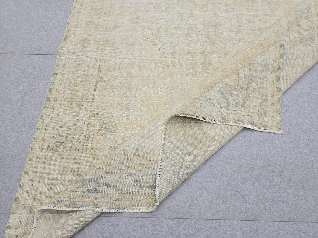 Vintage Rug 7x10, Hand Knotted Wool Oushak Area Rug Large Neutral