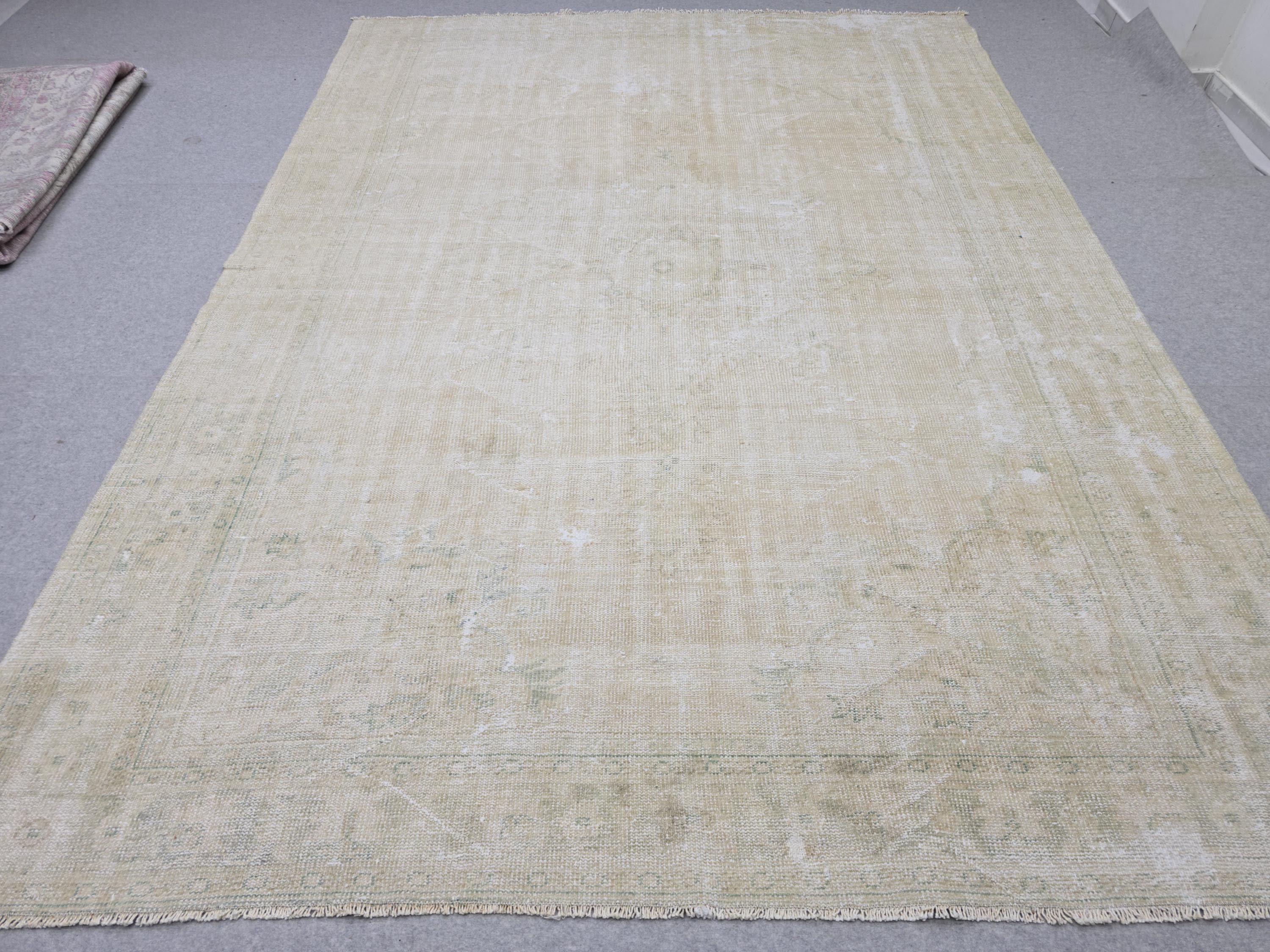 8x10 Faded Oushak Wool Area Rug Handmade Vintage Turkish //7.50x10.30 feet
