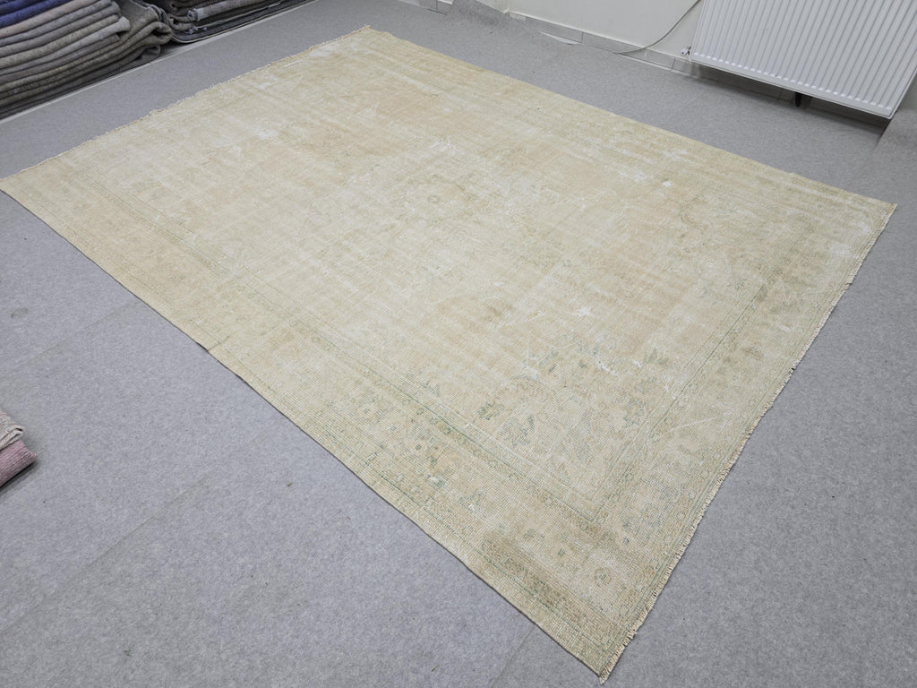 8x10 Faded Oushak Wool Area Rug Handmade Vintage Turkish //7.50x10.30 feet