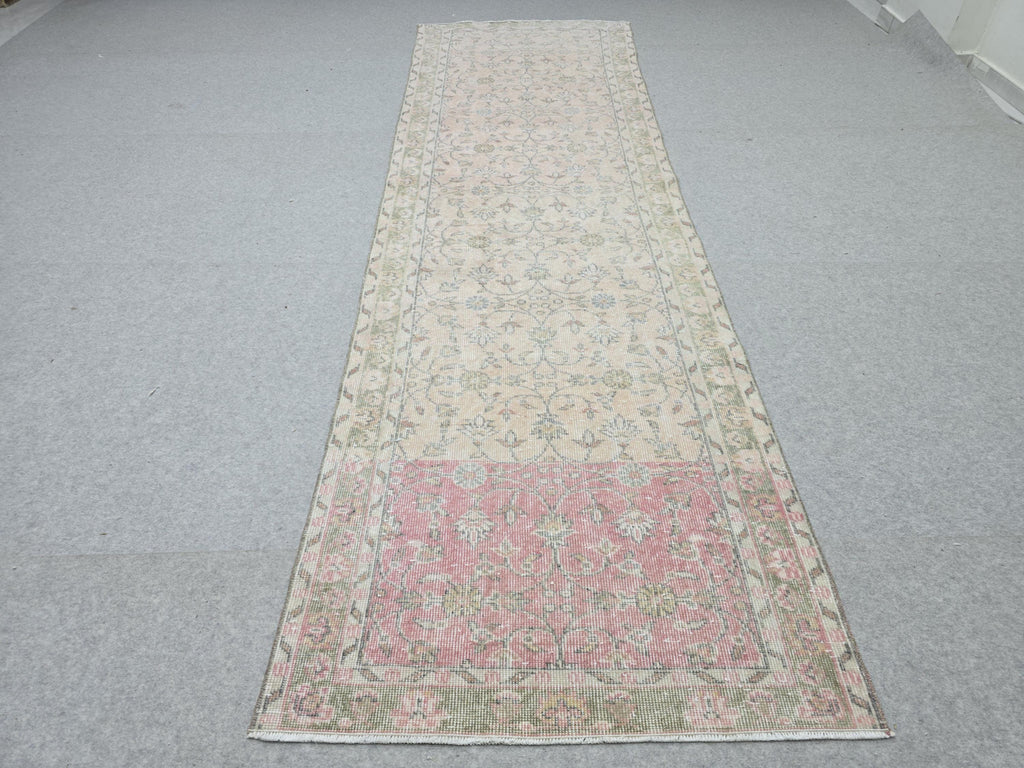 3x11 Faded Vintage Runner Rug - Handmade Wool Oushak Runner - Distressed Runner - Anatolian Runner Rug - Muted Turkish Runner