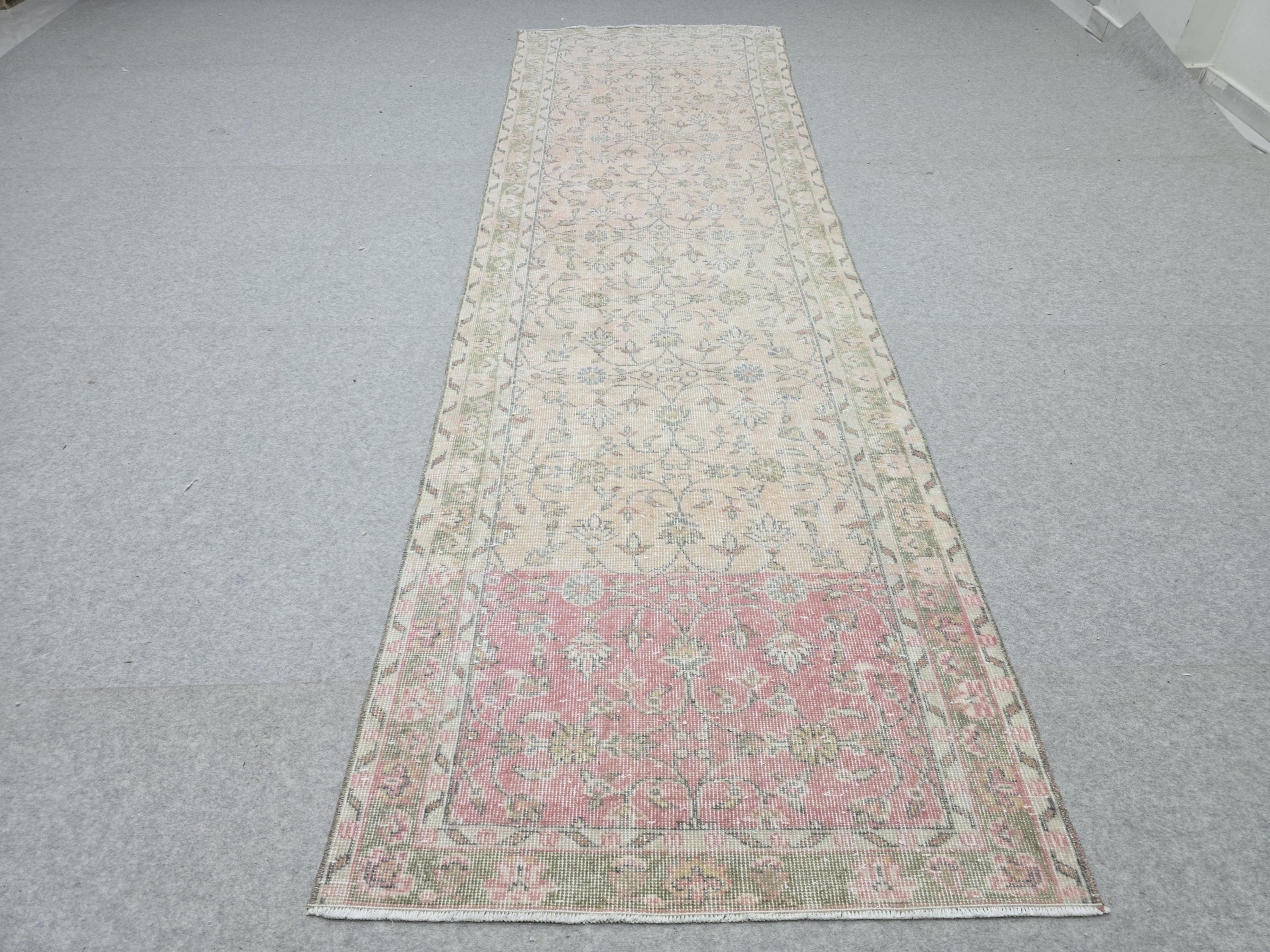 3x11 Faded Vintage Runner Rug - Handmade Wool Oushak Runner - Distressed Runner - Anatolian Runner Rug - Muted Turkish Runner