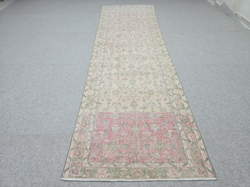 3x11 Vintage Oushak Runner Rug – Handmade Wool, Faded Turkish Style