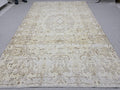 7x10 Oushak Rug Neutral Beige | Vintage Turkish Wool Medallion | Cream Living Room Carpet