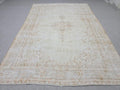 Turkish Wool Rug 7x10, Ivory Cream Medallion, Distressed Neutral Carpet