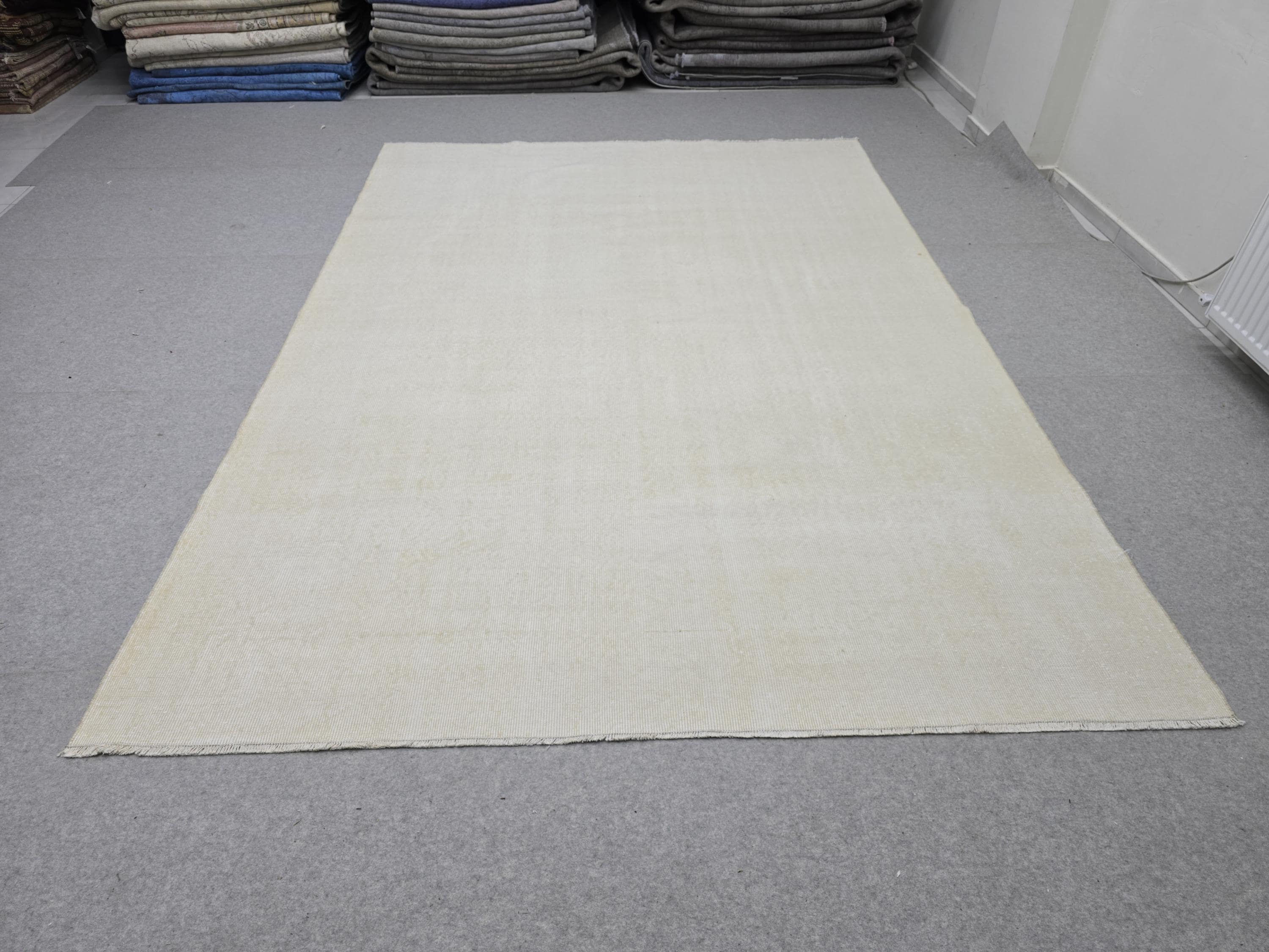 7x10 feet Wool Turkish Oushak Rug: Handknotted Vintage Wool, Muted Neutral