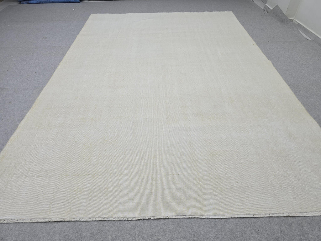 7x10 feet Wool Turkish Oushak Rug: Handknotted Vintage Wool, Muted Neutral