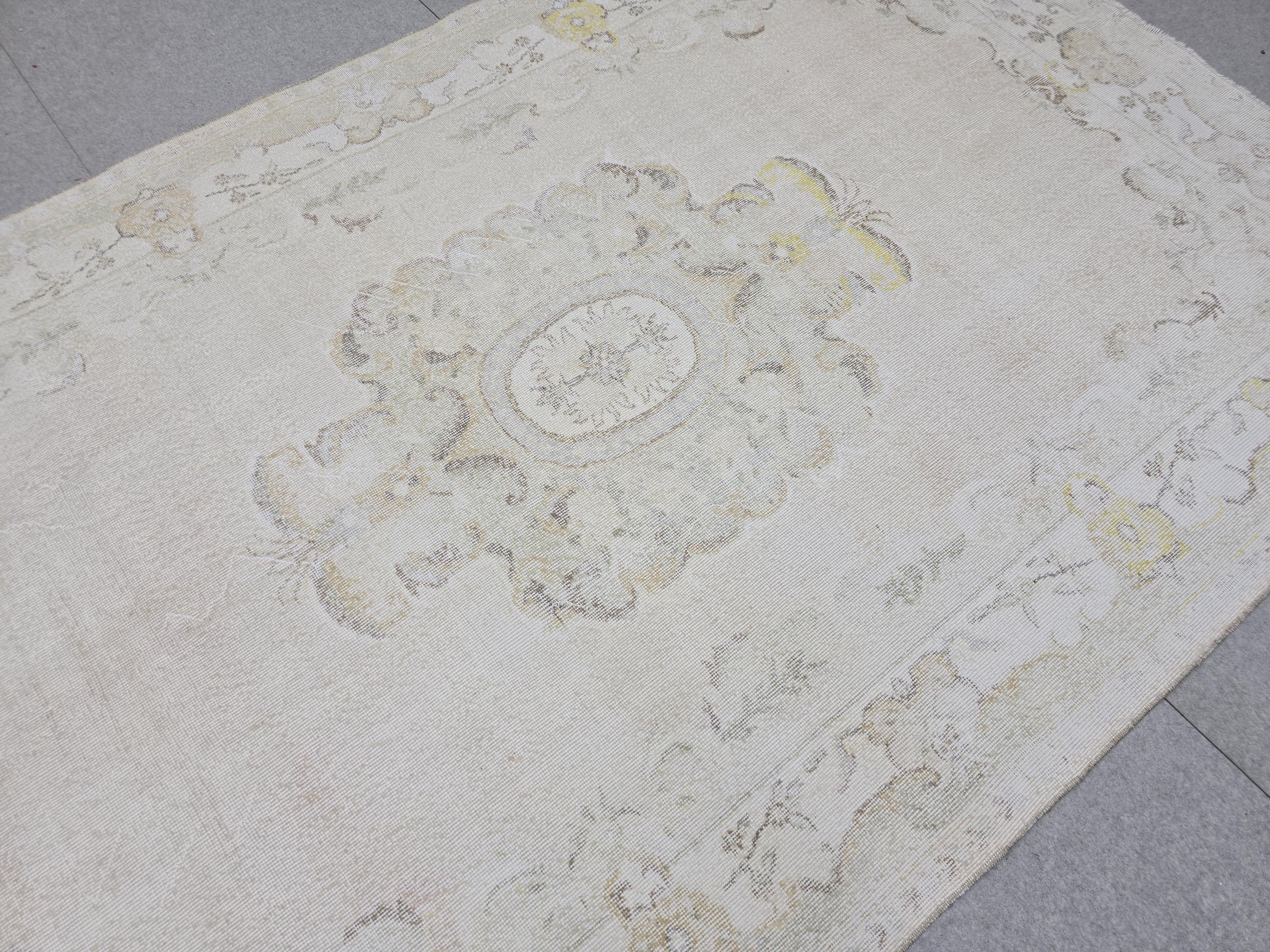 Vintage Anatolian Rug 6x10 Handwoven Cream Beige Neutral Oriental Wool Area Carpet 191x306 cm