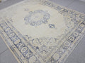 8x10 Faded Oushak Wool Area Rug Handmade Vintage Turkish Beige Blue Oriental Carpet