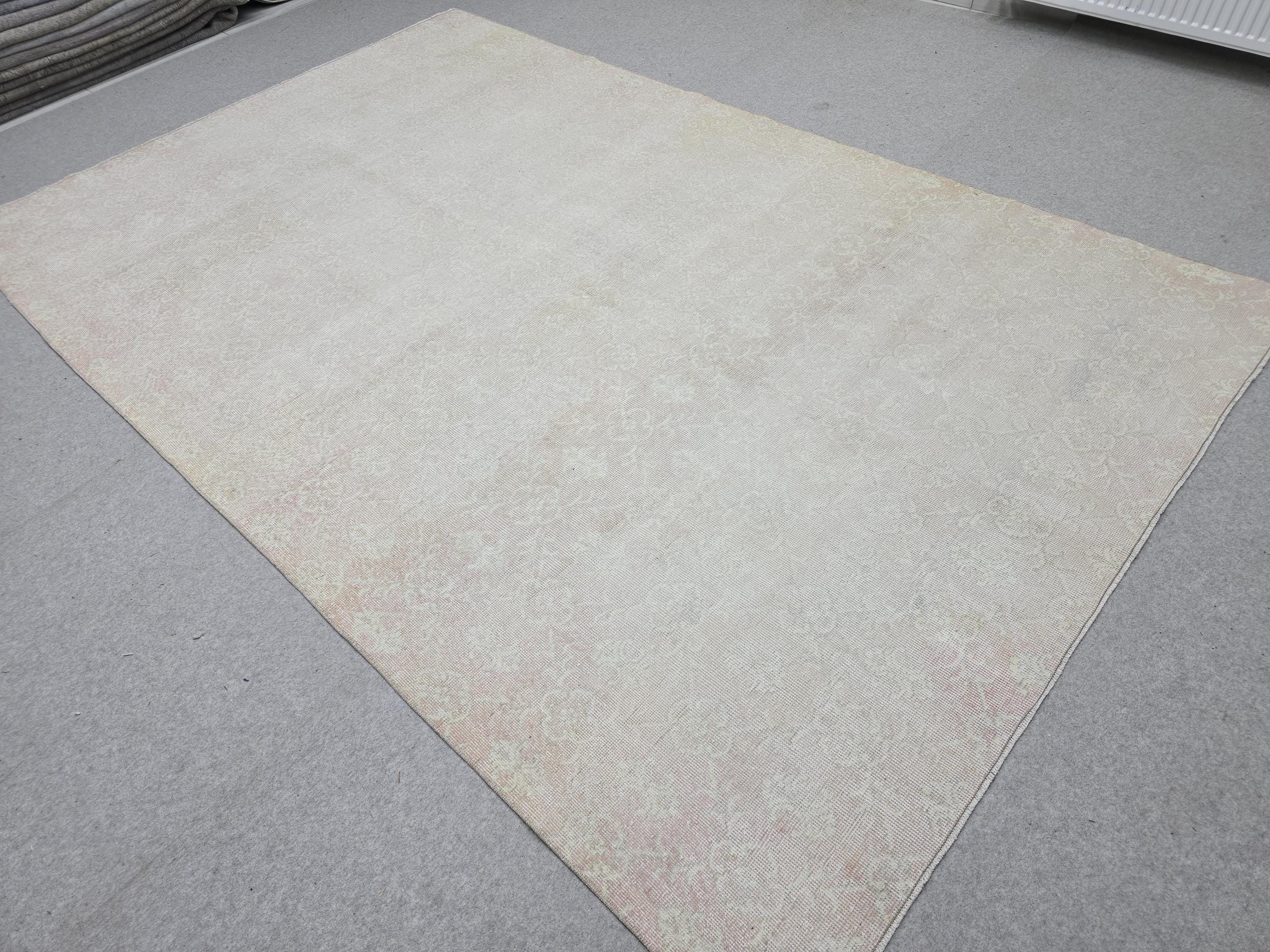 Neutral Oushak Rug 6x10, Cream Ivory Muted Turkish Area Rug, Handknotted Wool Vintage Rug Living Room Bedroom Boho Decor